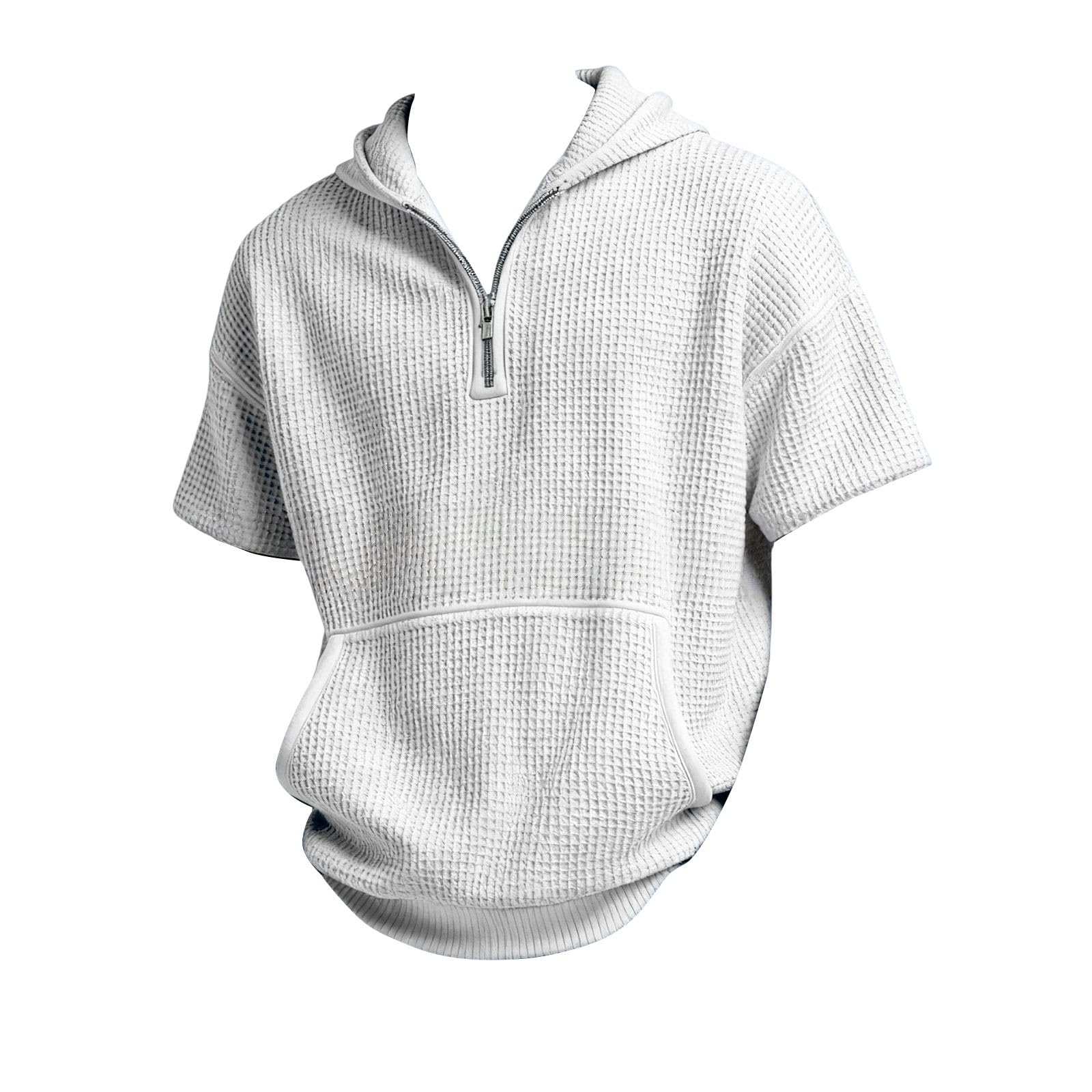 Camisa Sin Mangas Hombre Sudadera con Capucha para Hombre, De Punto Cremallera Un Y Manga Larga Bolsillo (White, M) Protección Solar Impermeable Chaqueta Camisas Oversized Gym Proteccion