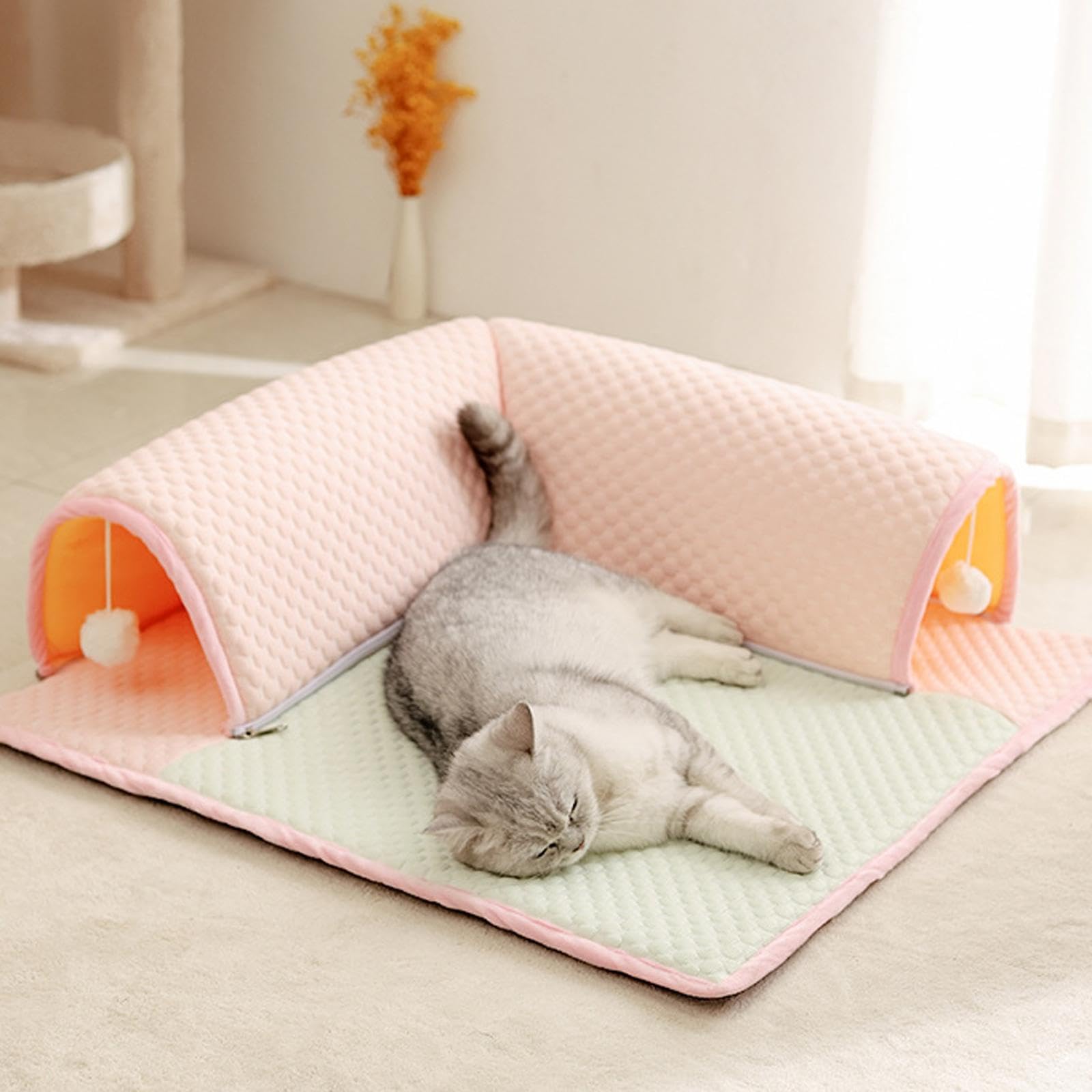 Cat Tunnel Cama Juguete Interactivo Centro de Actividades Felinas Lavable Portátil Adecuado para Gatos Y Pequeños Animales en Interiores Exteriores, Cuadrado y L