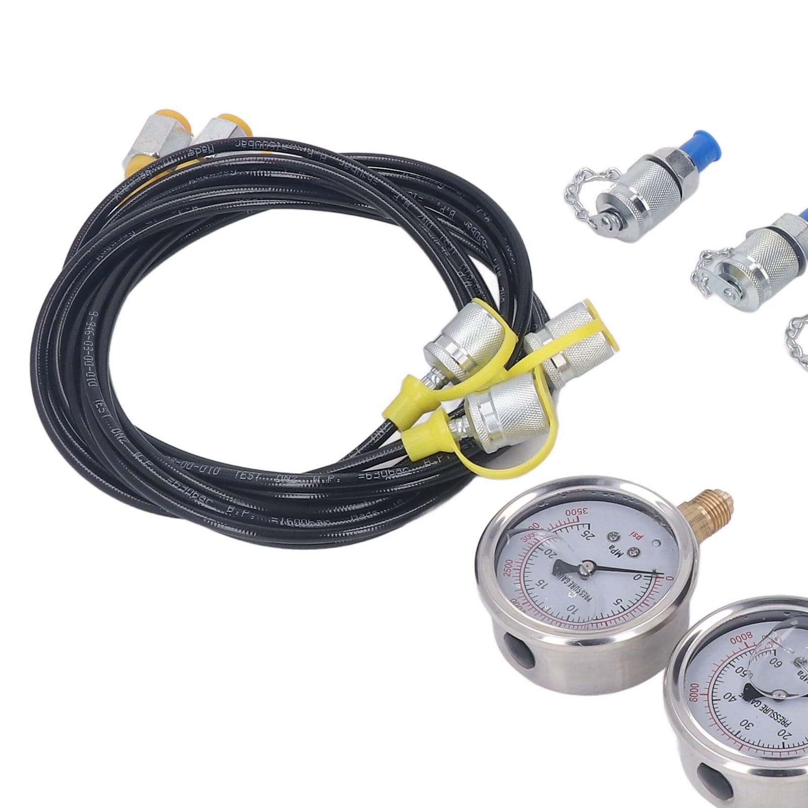 Kit Prova Pressione Idraulica Professionale Portatile con 3 Manometri 6 Raccordi 3 Tubi per Impianti Idraulici Industriali Escavatori Pompe