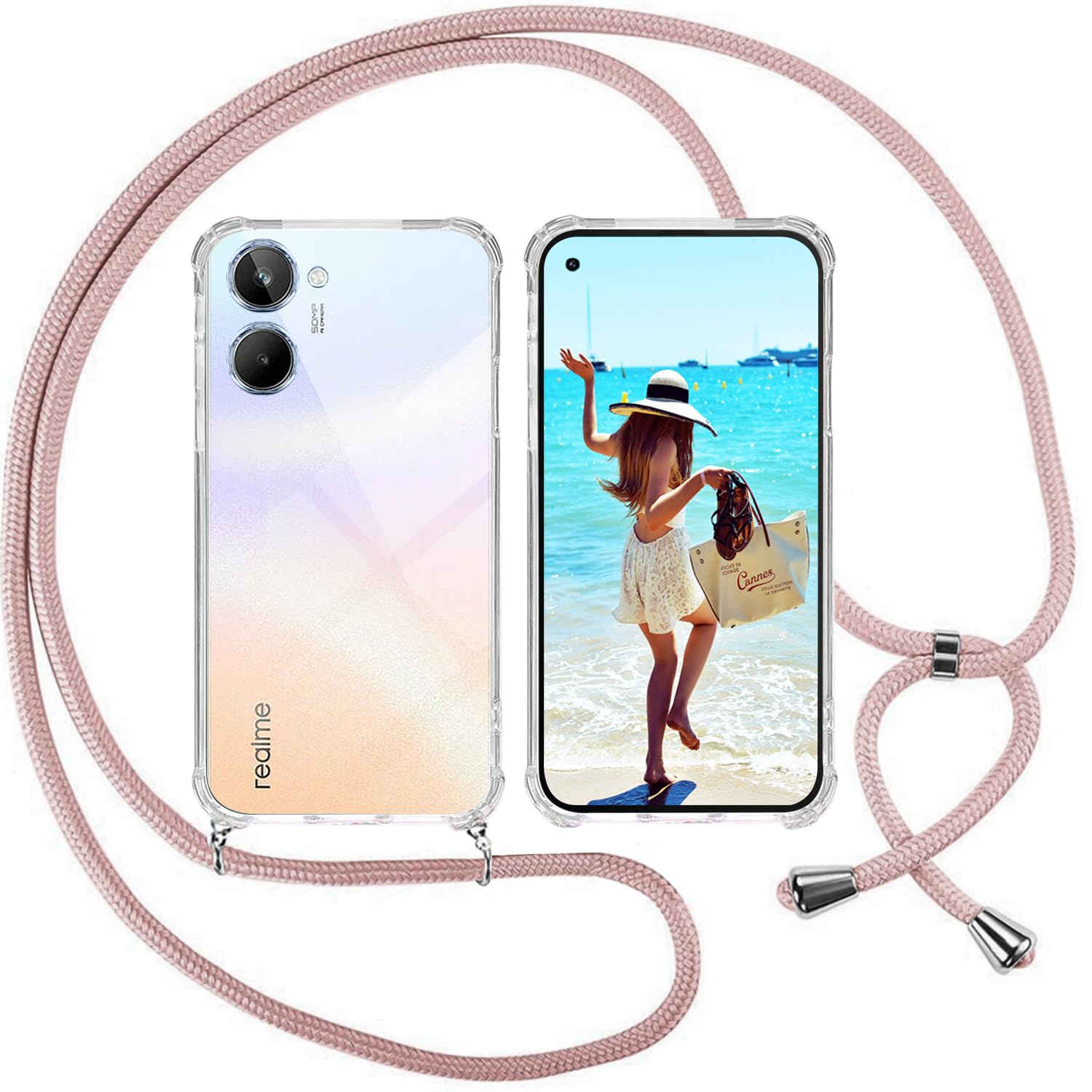 ISOI Cover con Cordino per Realme 10 4G, Custodia Trasparente