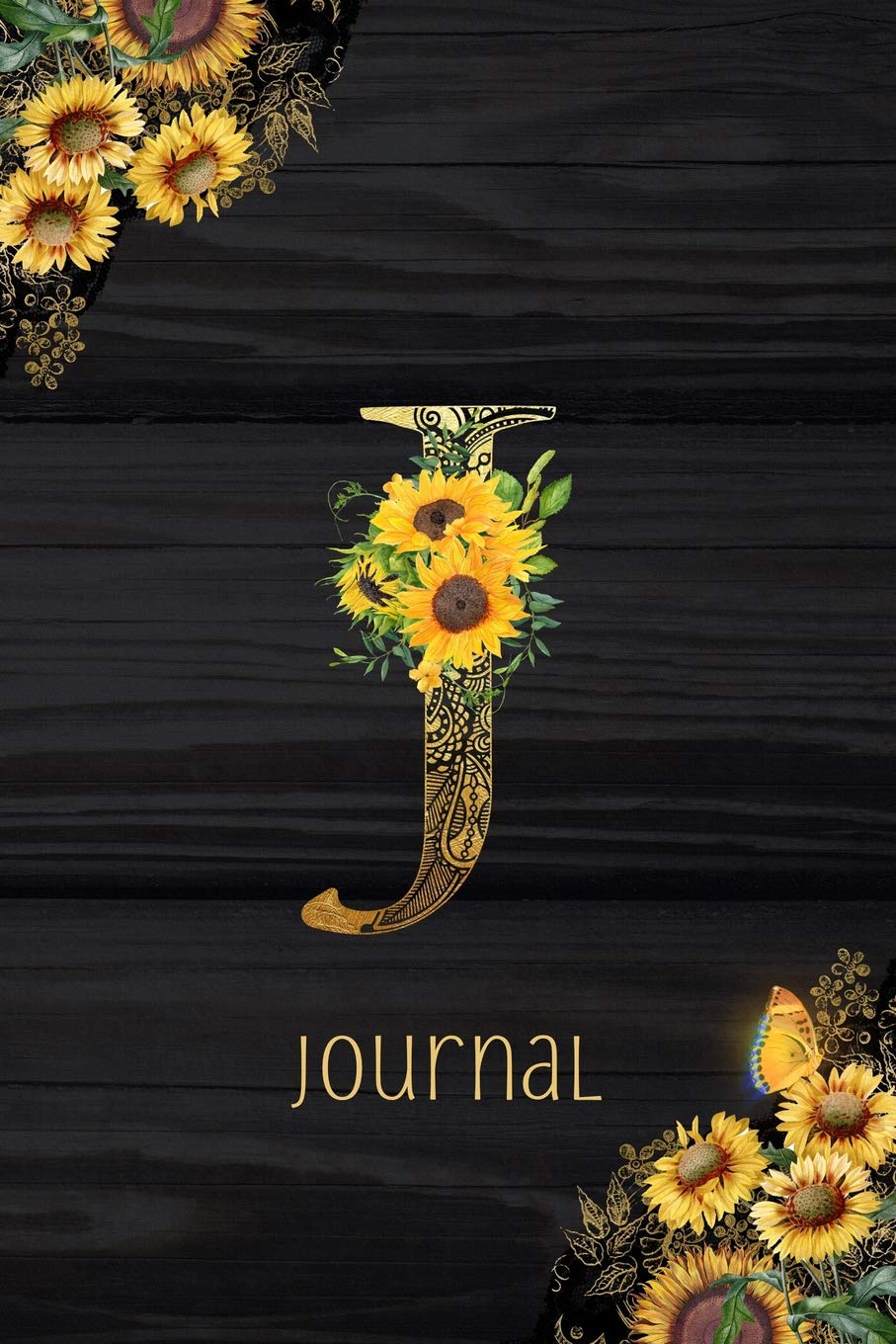 J Journal: Sunflower Journal, Monogram Letter J Blank Lined Diary with Interior Pages Decorated With More Sunflowers.