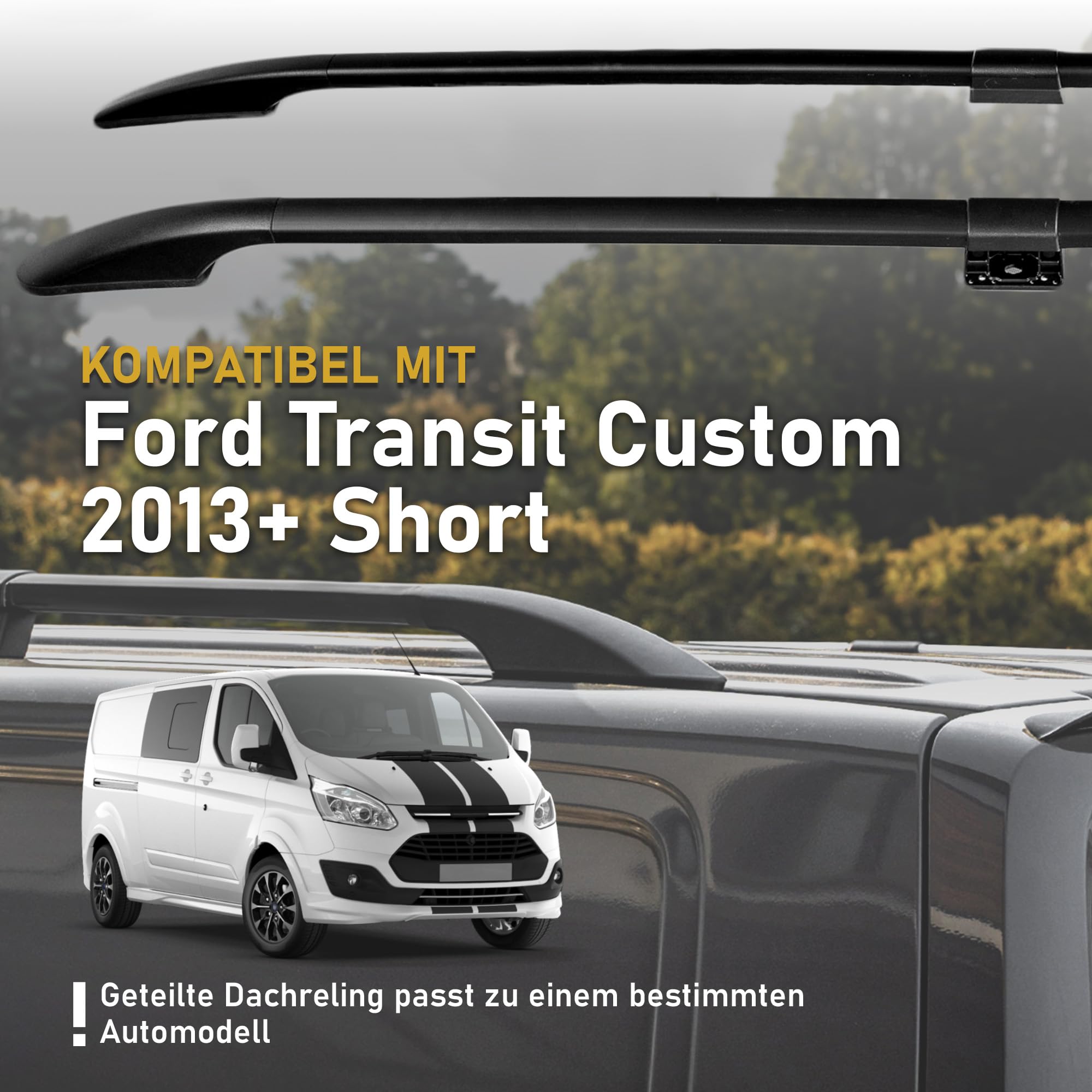 CHROMEMASTER Dachreling Dachträger Kompatibel mit Ford Transit Custom Short 2013-2023 | Zur Befestigung der Dachgepäckträger, Dachboxen oder Dachfahrradträger | Robuste Konstruktion aus Alu