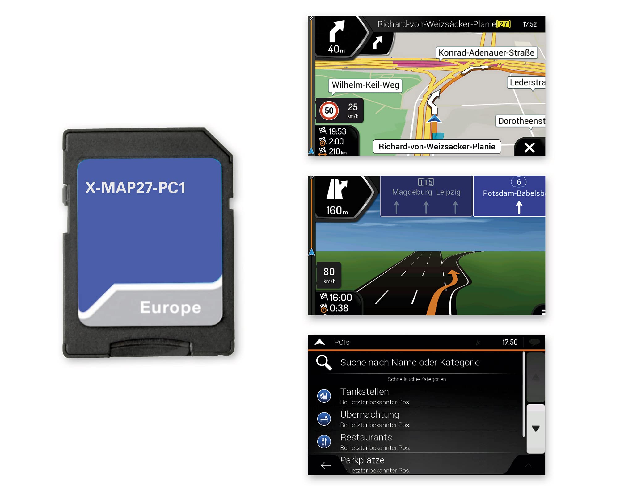 Scheda Micro SD Navigazione Auto XZENT X-427 Mappe Europa P.O.I. Premium