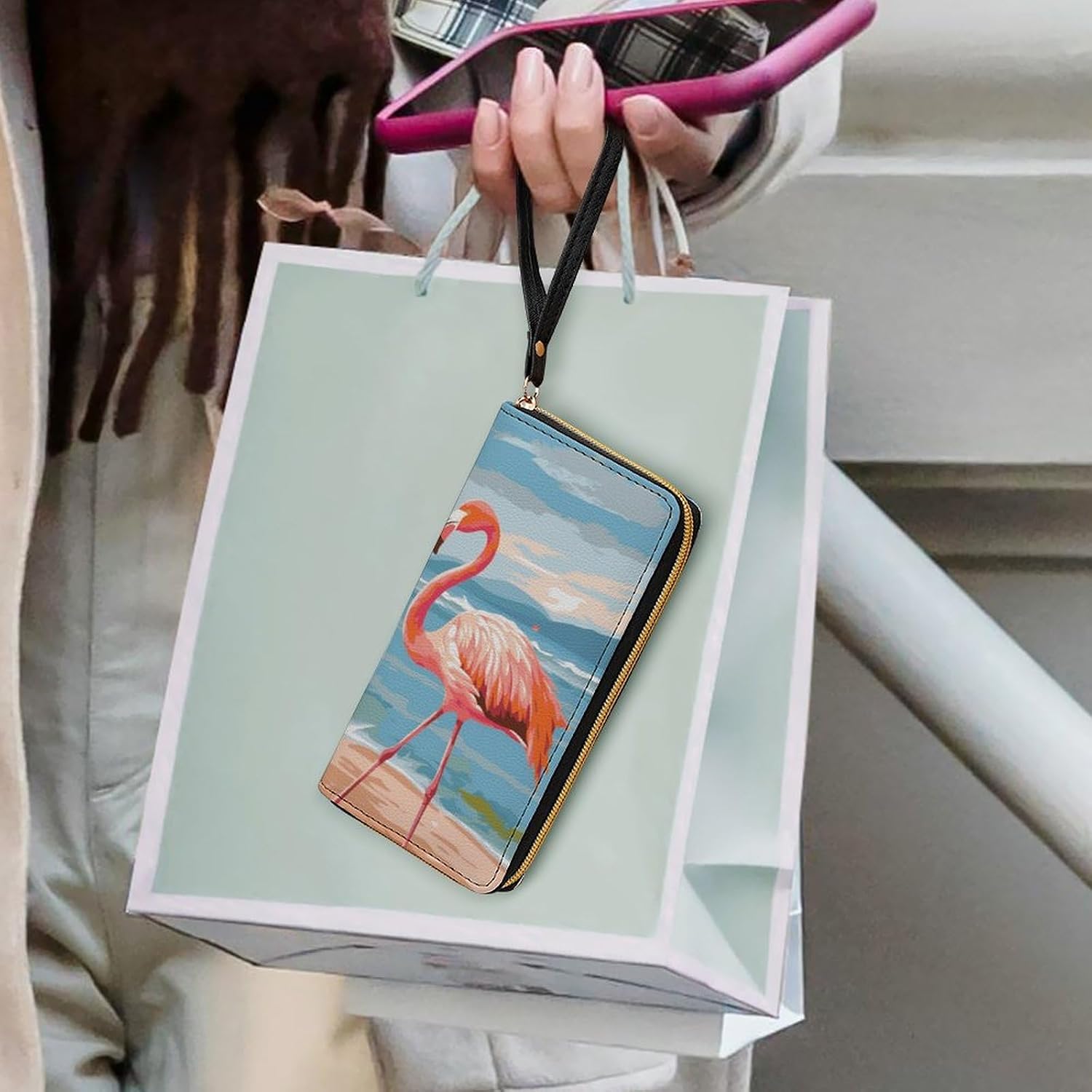 Flamingo Beach Wristlet Clutch Wallet with 4 Card Slots image 2