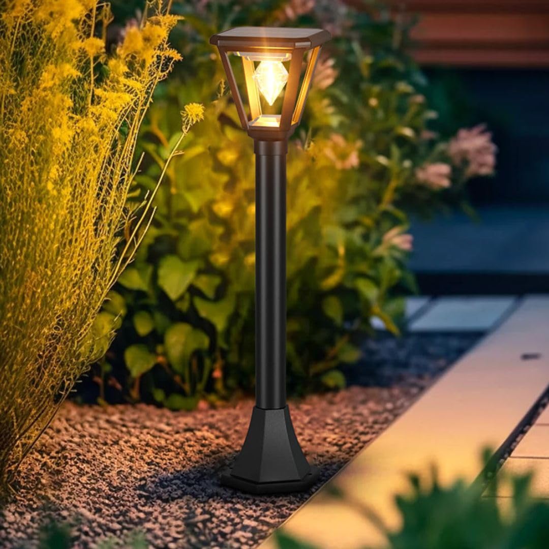 kh Solar Outdoor Powered Lamp Post Light for Fence & Pillars, 2700K Warm White Dusk to Dawn Solar Garden Light, Waterproof Solar Light for Driveway, Gate & Yard – Black