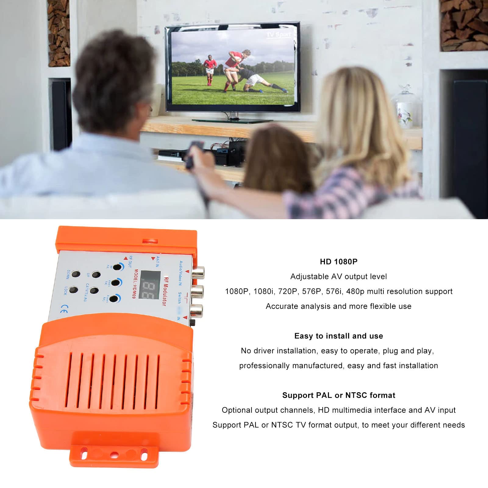 EMUKOEP Convertidor de Modulador AV a RF 1080P Adaptador a Coaxial con Nivel de Salida Ajustable y Transmisión de Largo Alcance para Televisores CRT y Consolas de Juegos (Enchufe Europeo)