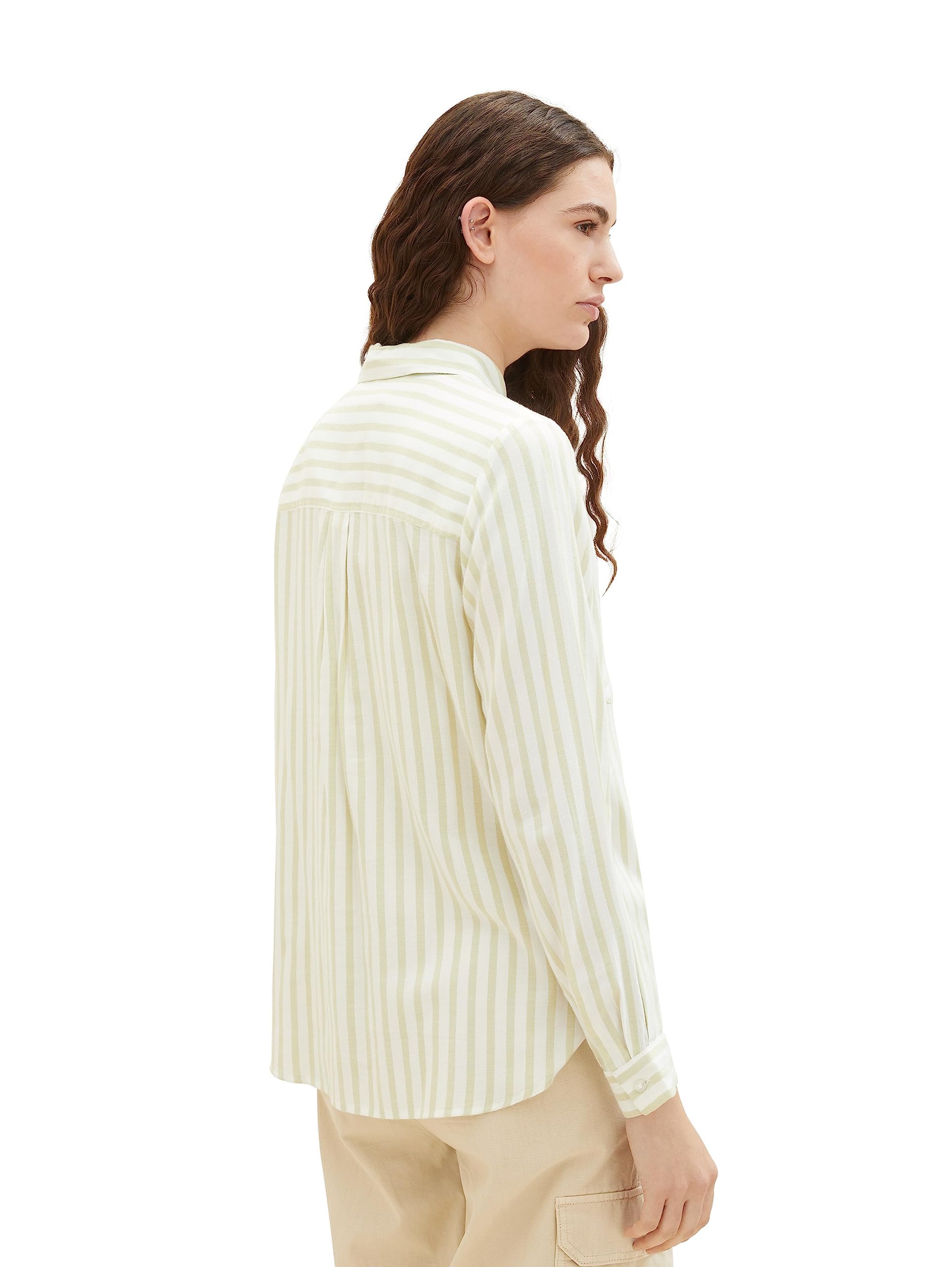 TOM TAILOR Denim Women's Blouse, 33814 - Green White Stripe, Large