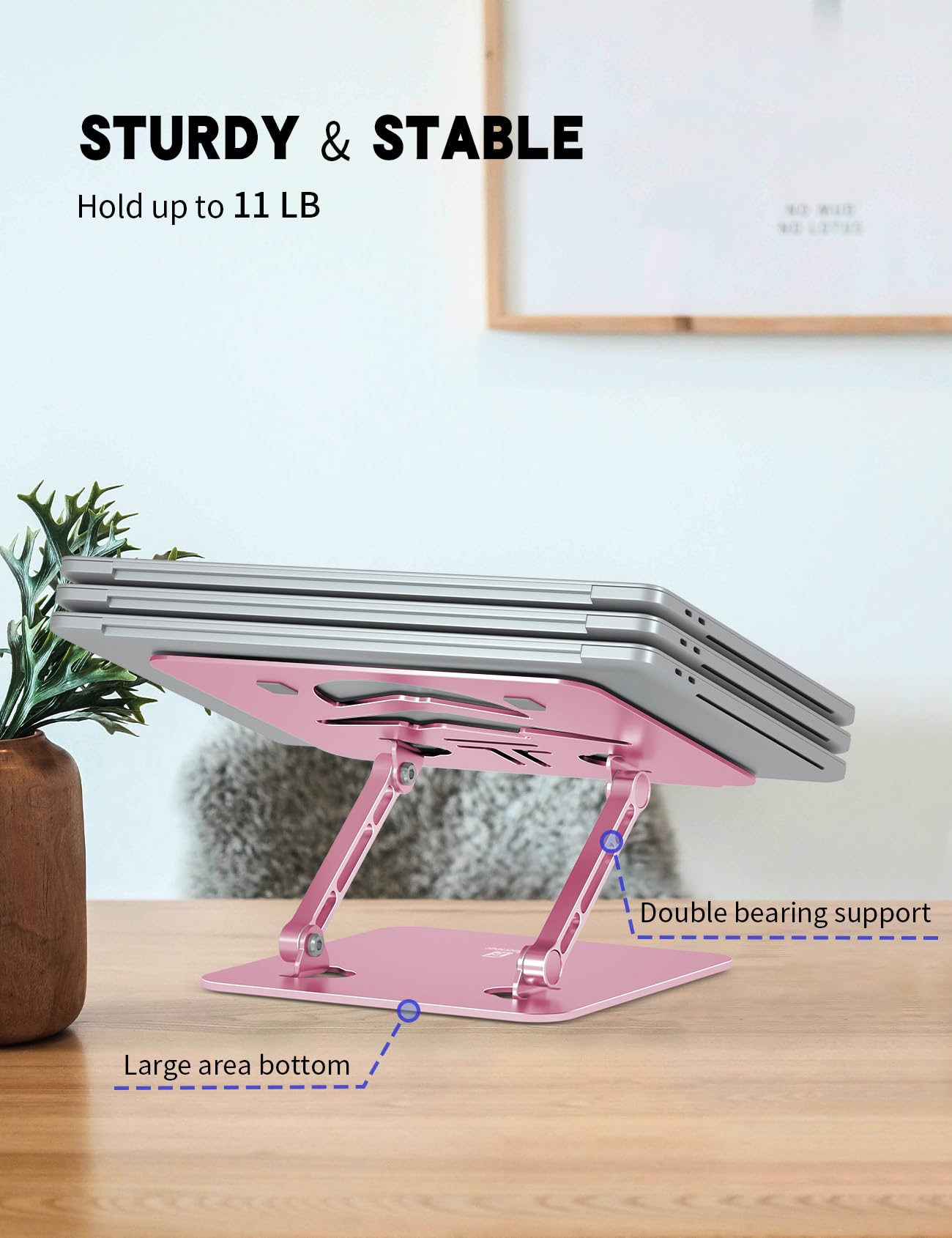 Soporte ergonómico ajustable para computadora portátil, para trabajo colaborativo, plegable y portátil, disipador de calor, se adapta a portátiles de hasta 15.6 pulgadas (rosa pícea)
