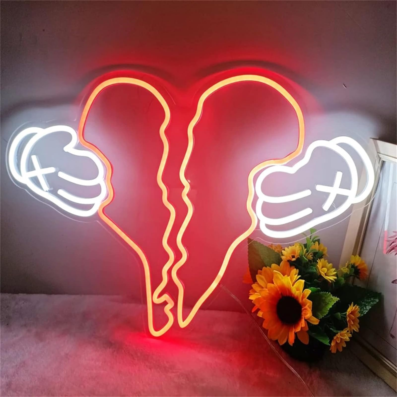 Akrylowy podświetlany napis Neon LED znak świetlny Neon złamanego serca, wiszący na ścianie akrylowy neon LED do domowego biura salon sypialnia 55X38cm Znak świetlny na ścianę domu