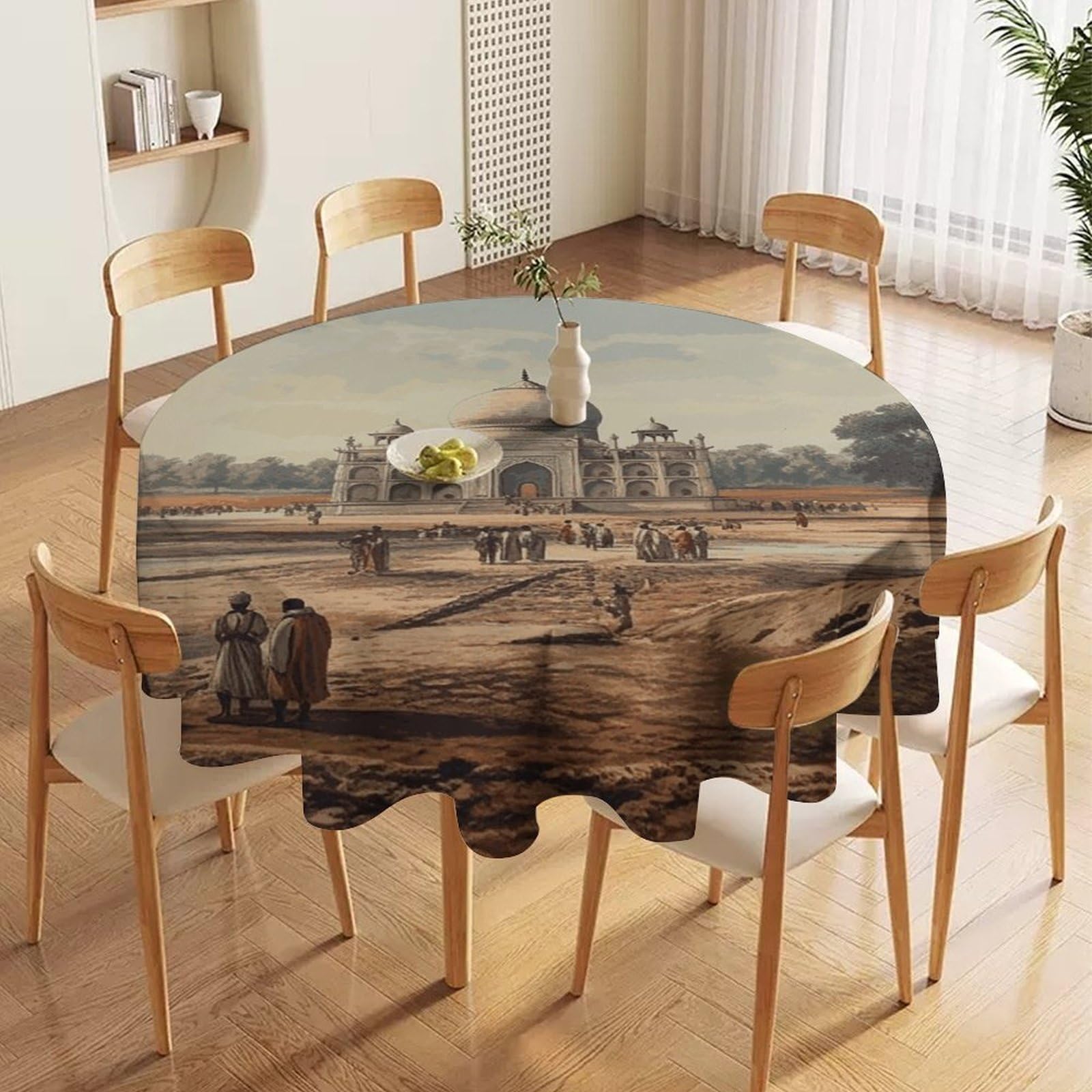 Nappe ronde de 177,8 x 177,8 cm en tissu lavable pour table de salle à manger
