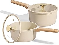 CAROTE Ceramic Nonstick Saucepan Set (1.6Qt & 3Qt with Lids) - PFOA-Free, Induction Compatible, Stay-Cool Handles, Easy Clean Pots