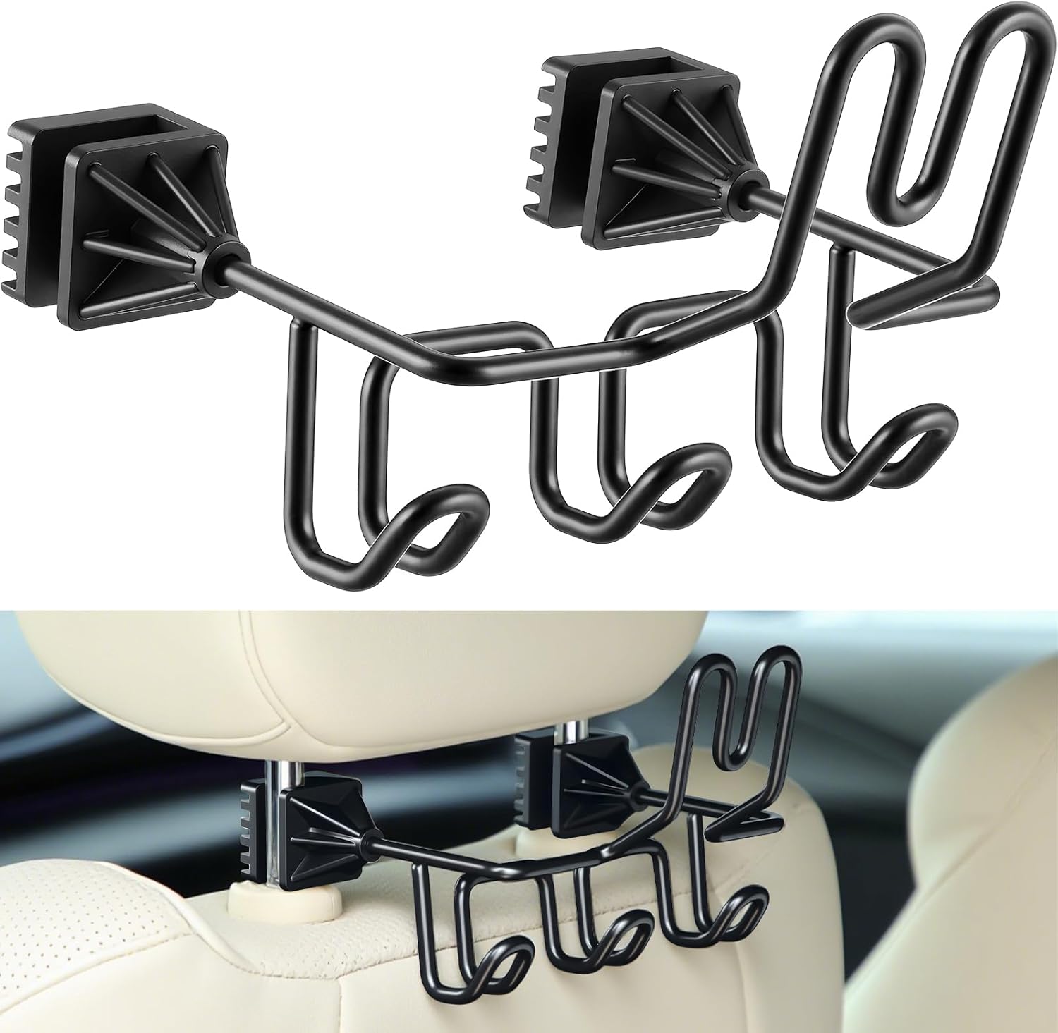 Enhon Hard Hat Holder for Truck, Car Holder Organizer with 3 Hooks for Safety Helmet, Caps, Jacket & Tool Bag, Hard Hat Accessories for Men & Women – Patent Pending(Black,2 Pcs)