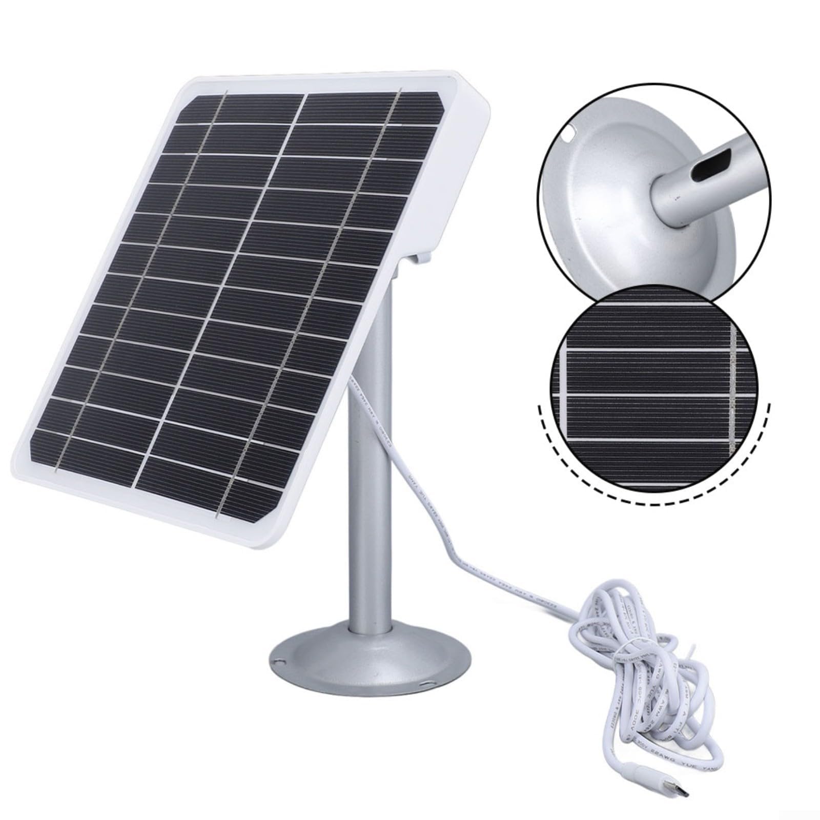 Caricatore per pannello solare, 20 W, 5 V, alimentatore fotovoltaico monocristallino, con staffa regolabile a 360°, impermeabile IP66, per telecamera di sicurezza esterna per USB/Type-C e per