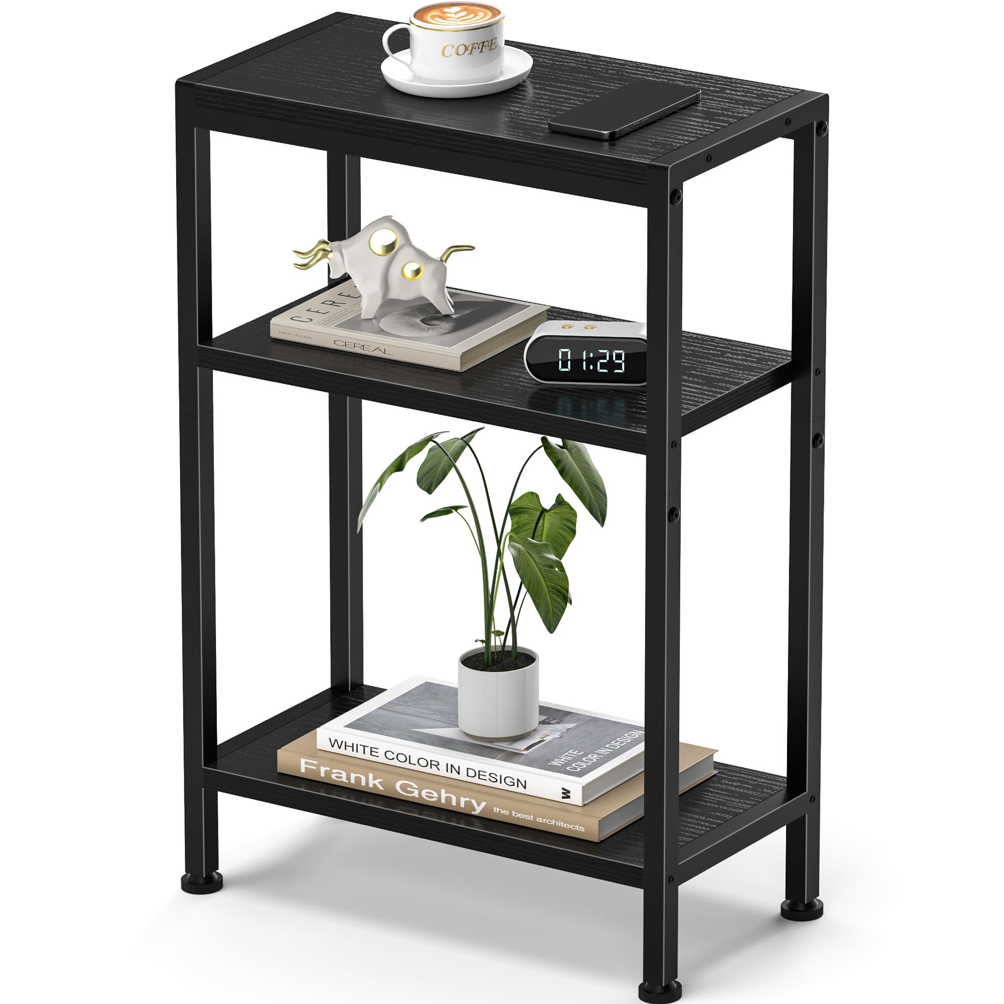 Homedawn Narrow Side Table for Small Space, 3-Tier Small End Table with Shelf Holder, Slim Nightstand, Skinny Snack Couch Table in Living Room,