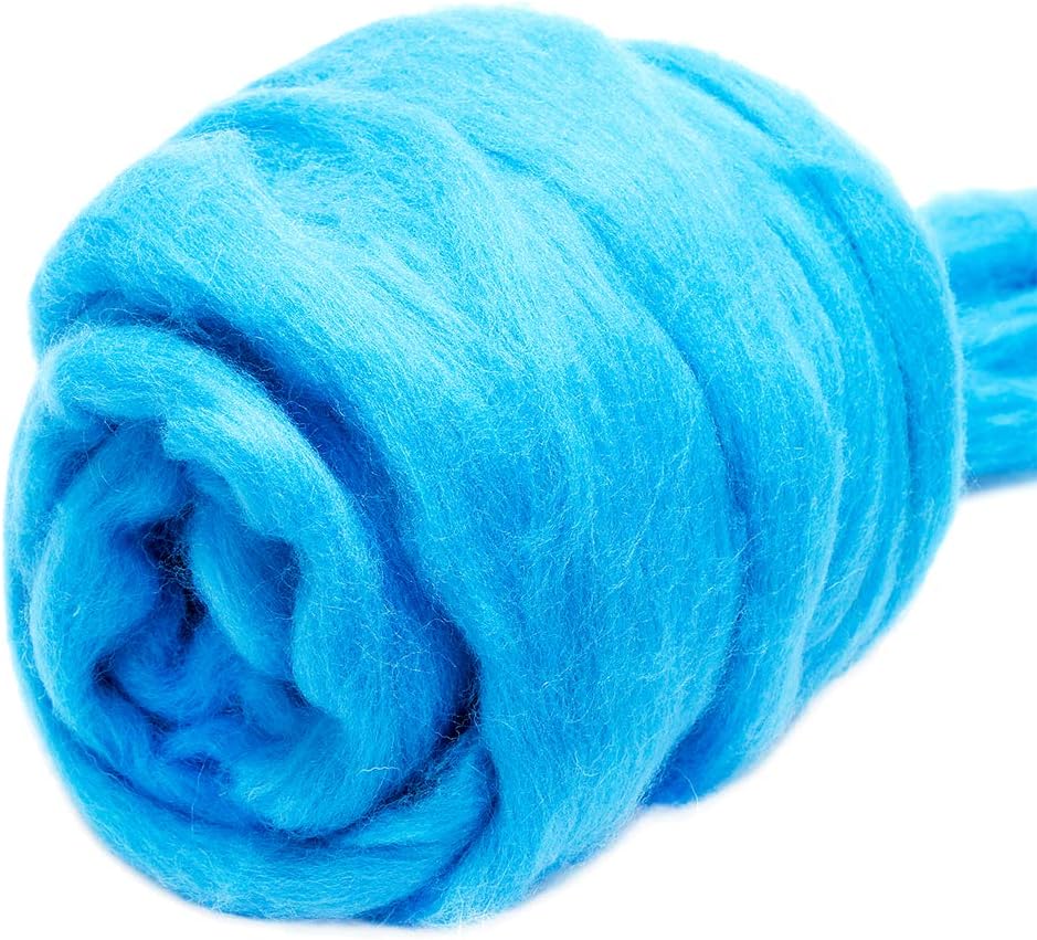 Jupean3.53oz Wool Roving Yarn, Fiber Roving Wool Top, Wool Felting Supplies, Pure Wool, Chunky Yarn, Spinning Wool Roving for Needle Felting Wet Felting DIY Hand Spinning (light blue)