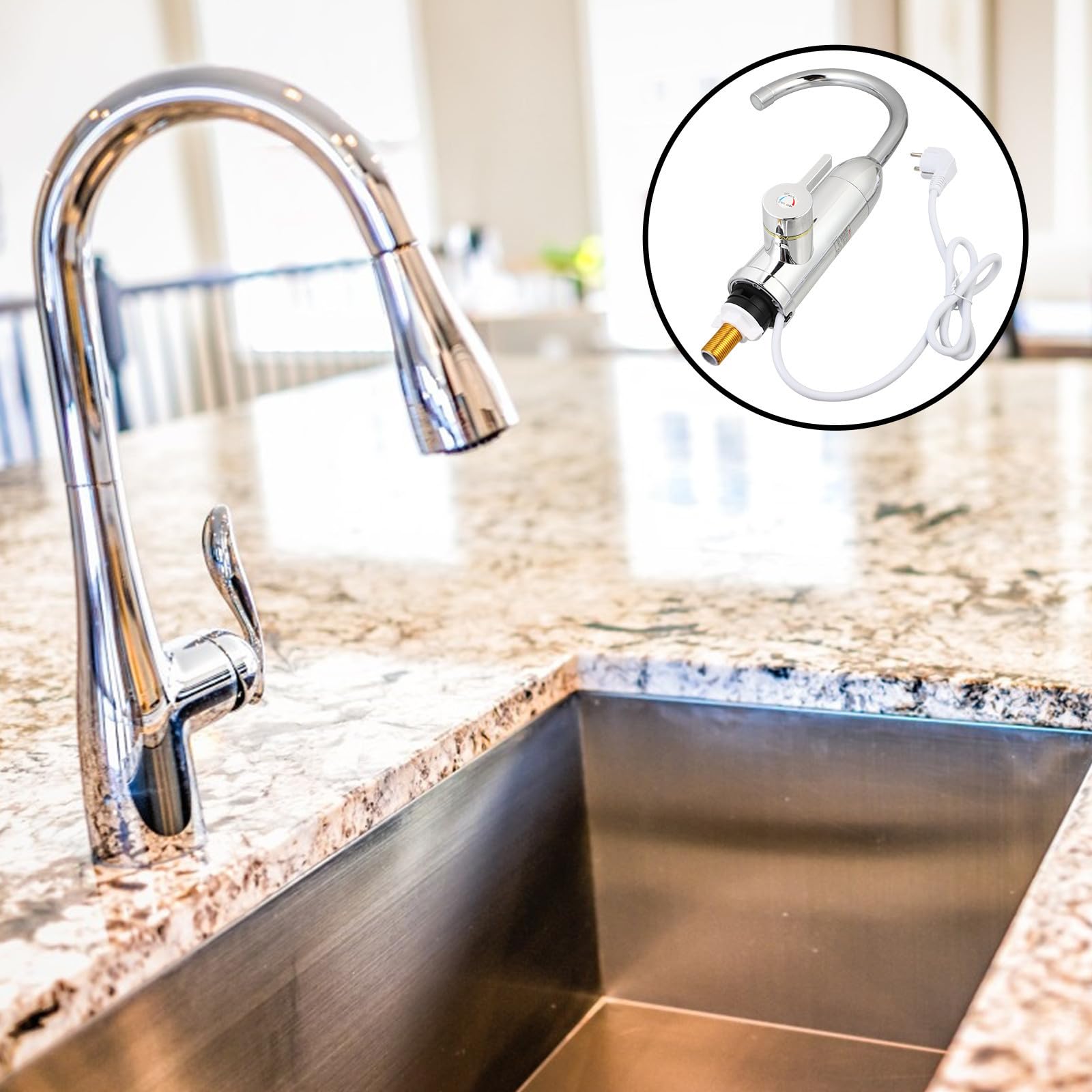 MAGICLULU Grifo Eléctrico de Agua Caliente Pantalla Digital, Calentador Instantáneo 3kw para Cocina y Hogar, Diseño Ergonómico en Acero Inoxidable y Plástico