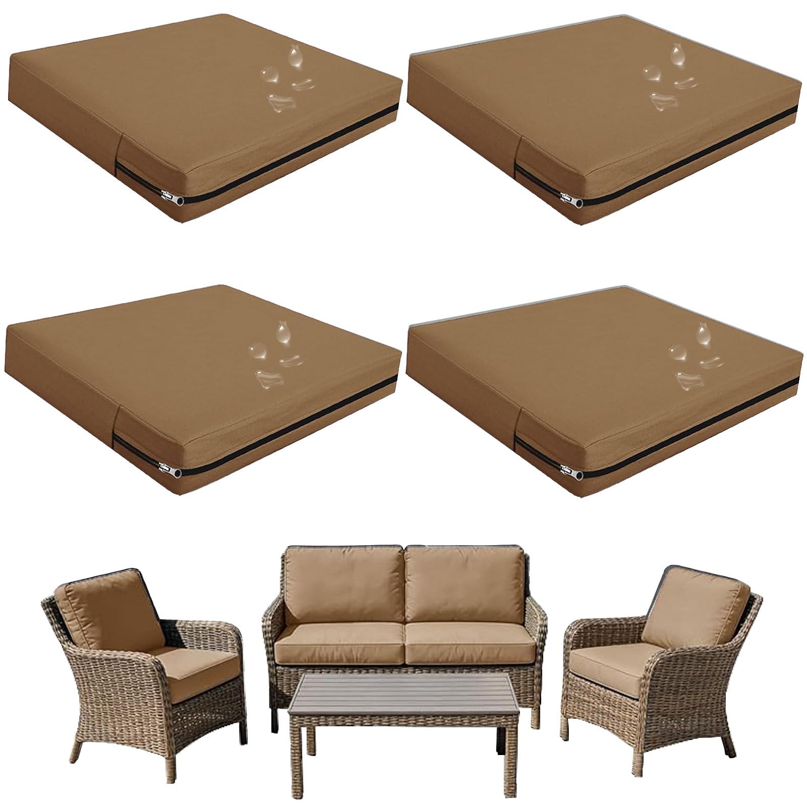 seokor Replacement Outdoor Cushion Covers Waterproof, 65x65 60x60 50x50cm set of 6/4/2/1 Garden Sofa Seat Cushion Slipcover With Zipper for Chairs, Patio and Rattan furniture(Color9,50x55x10cm(4pcs))