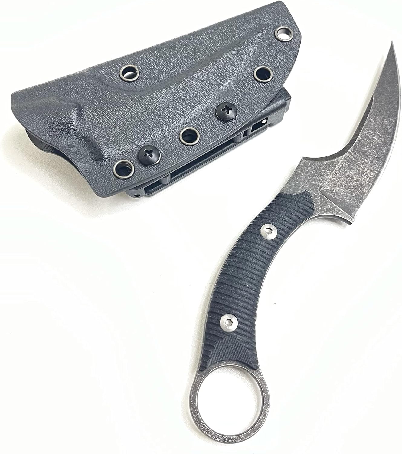 PAN series Full Tang Hunting Knife with Kydex Sheath I G10 Composite Handle I Kydex Sheath w/Adjustable Belt Clip I Stone Wash Blade I 8.6 inches overall I 4 inch Blade I