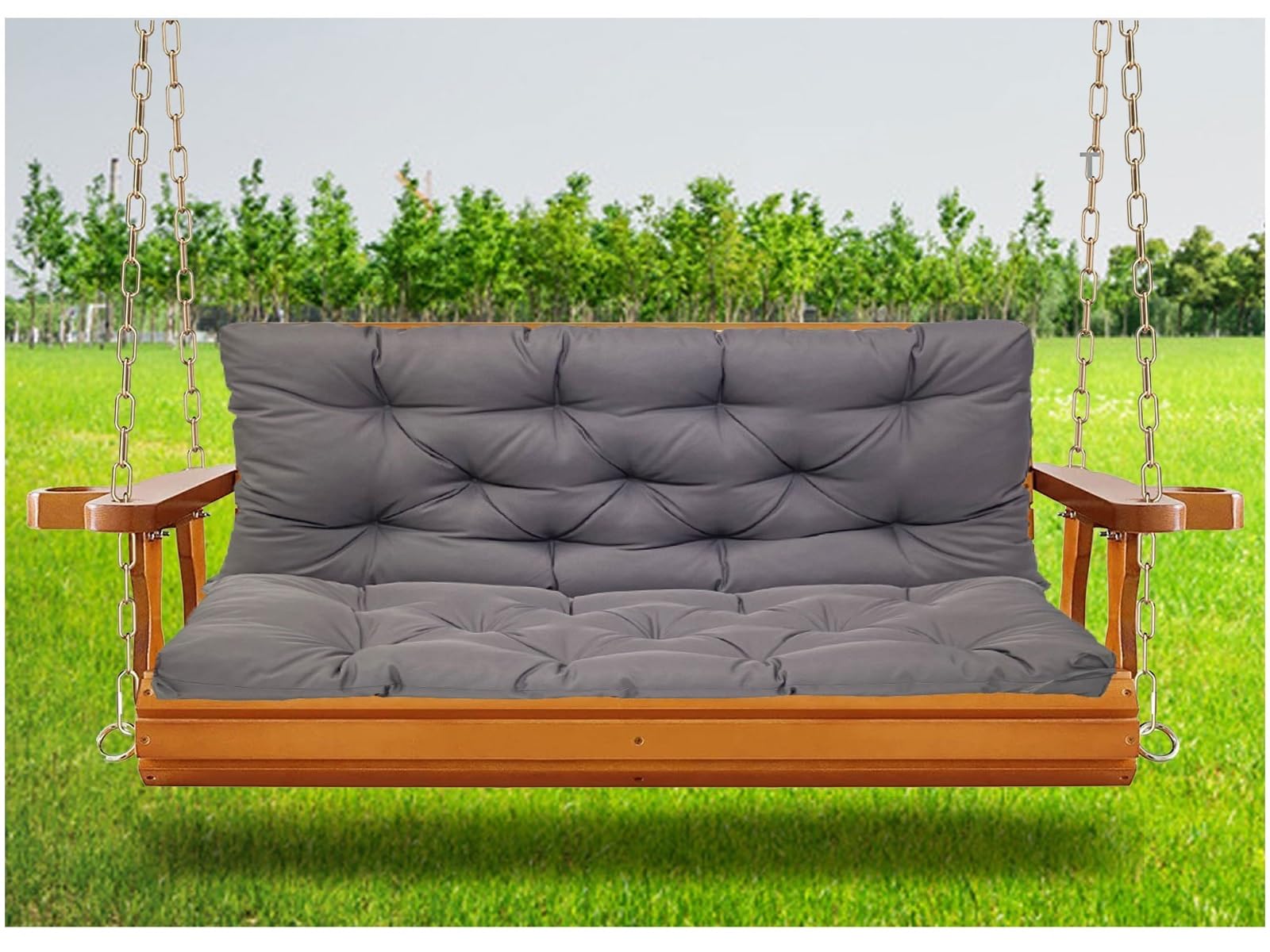 Cuscini impermeabili per dondolo da giardino con schienale, grigio scuro, 100 x 100 cm, cuscini di ricambio per panca da 2 o 3 persone, mobili da esterno