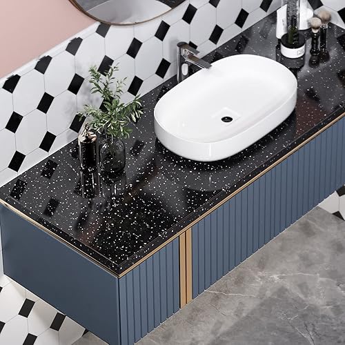 Miniatura 6 de Livelynine Papel adhesivo de granito negro galaxia para encimeras, impermeable, granito, despegar y pegar, encimeras de cocina, papel tapiz para