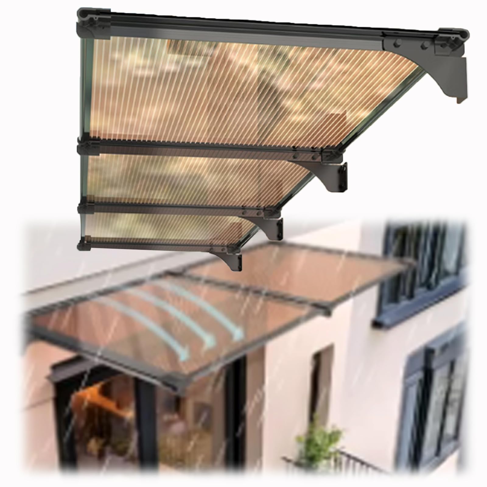 GJZQDKX Protective Door Canopy Awning, Outdoor Aluminum Cover for Sun & Rain, Polycarbonate Front Door Shade, Weatherproof Awning (65x50cm/26x20)