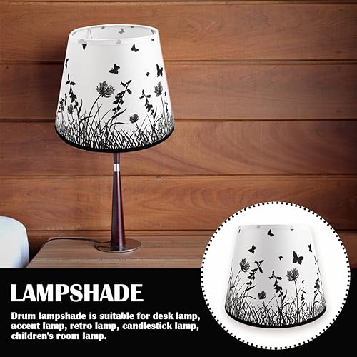 Miniatura 5 de Pantalla con patrón de flores, pantalla de lámpara de tapa dura, pantalla de tambor para lámparas de mesa de repuesto (mariposa amor flor-2)