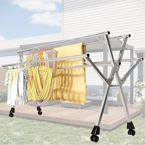 Industrial-Grade Folding Drying Rack, 5-Rod Stainless Steel Laundry Hanger, Heavy Duty, Space-Saving, Retractable for Balcony, Bedroom (94in 94in)