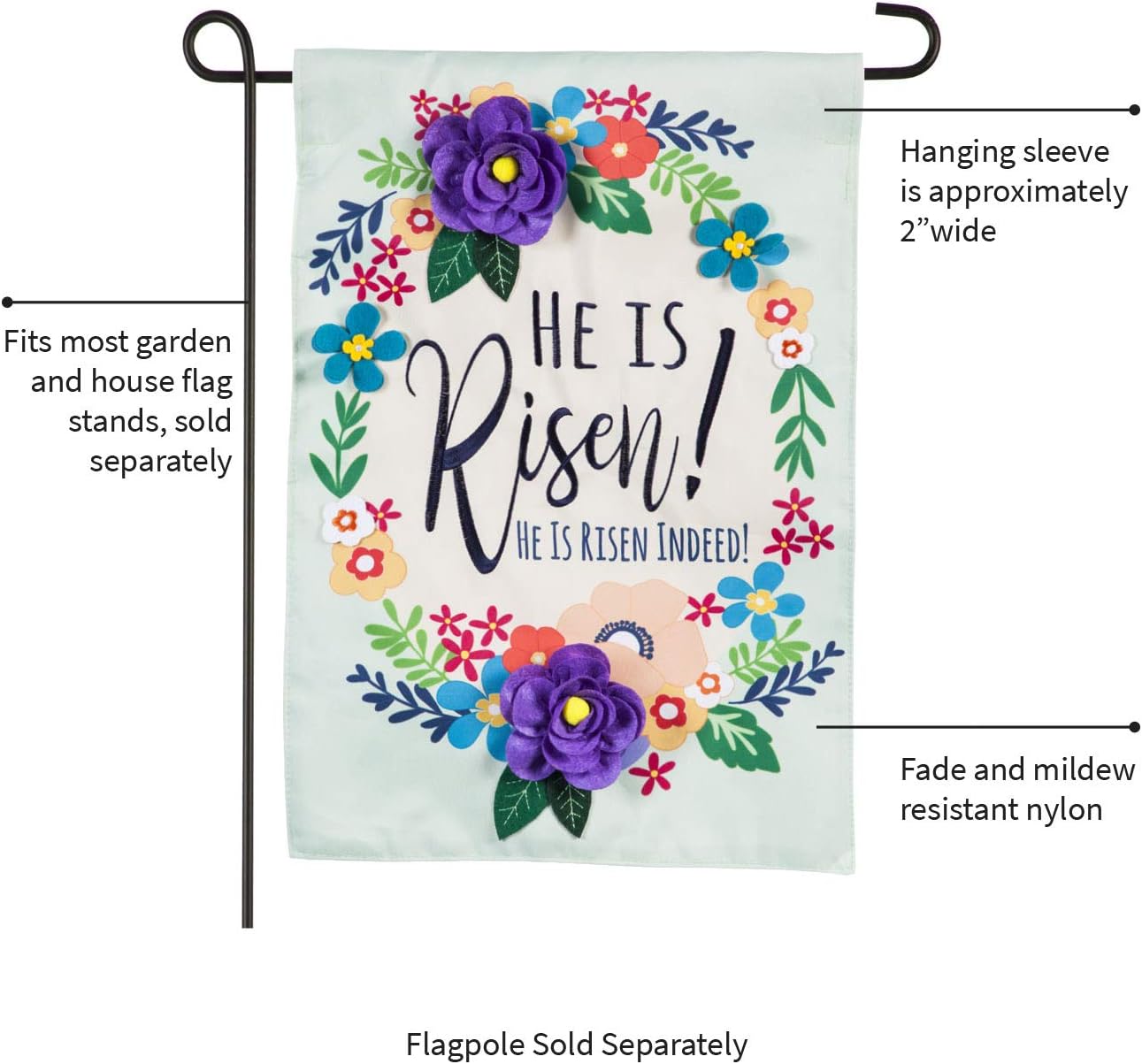 He is Risen Floral Garden Applique Flag - 13 x 1 x 18 Inches