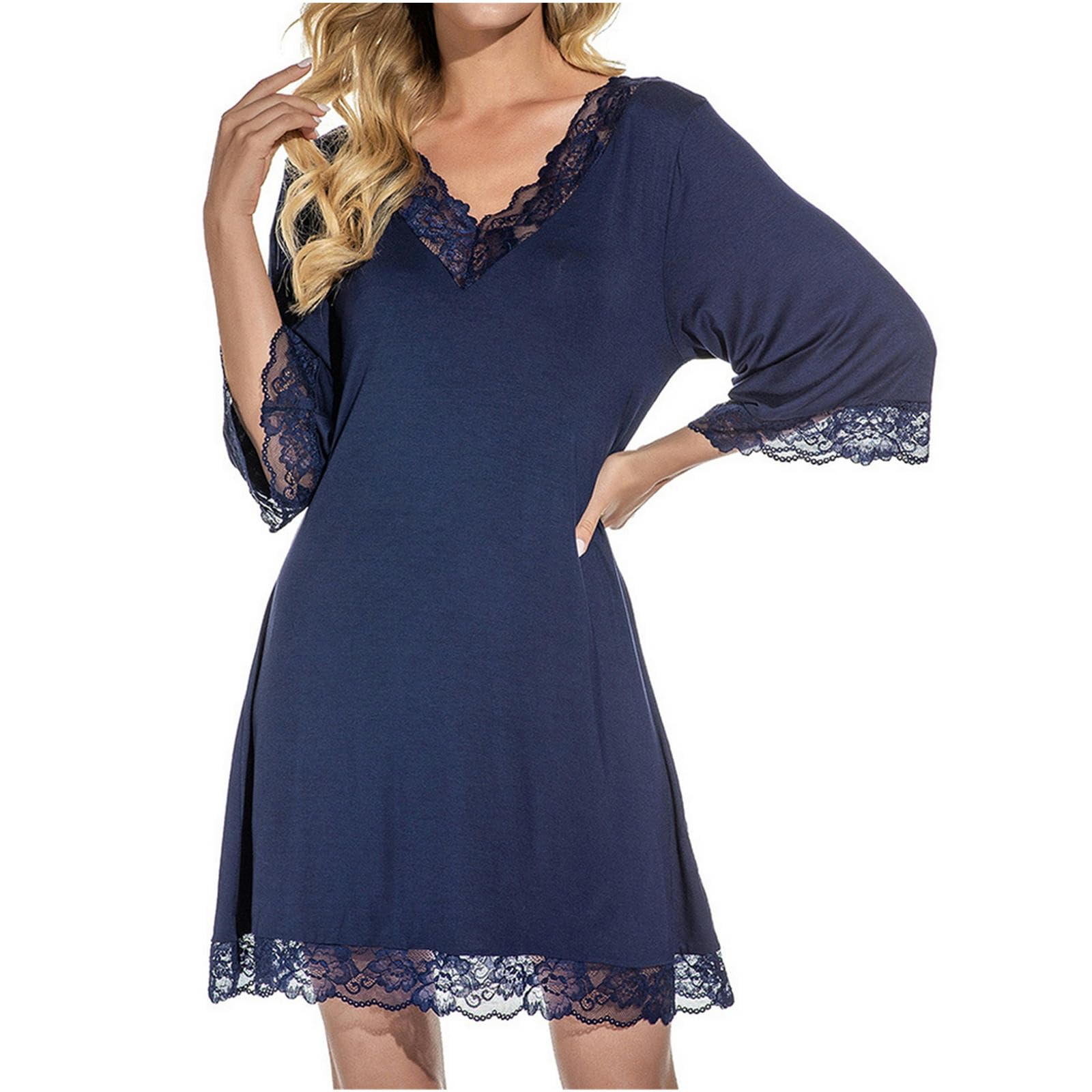 NOGRAX Camicia da Notte Donna Camicia da Notte A Mezza Manica con Scollo A V Camicie da Notte da Donna Indumenti da Notte in Cotone Abito da Notte Casual Indumenti da Notte Femminili