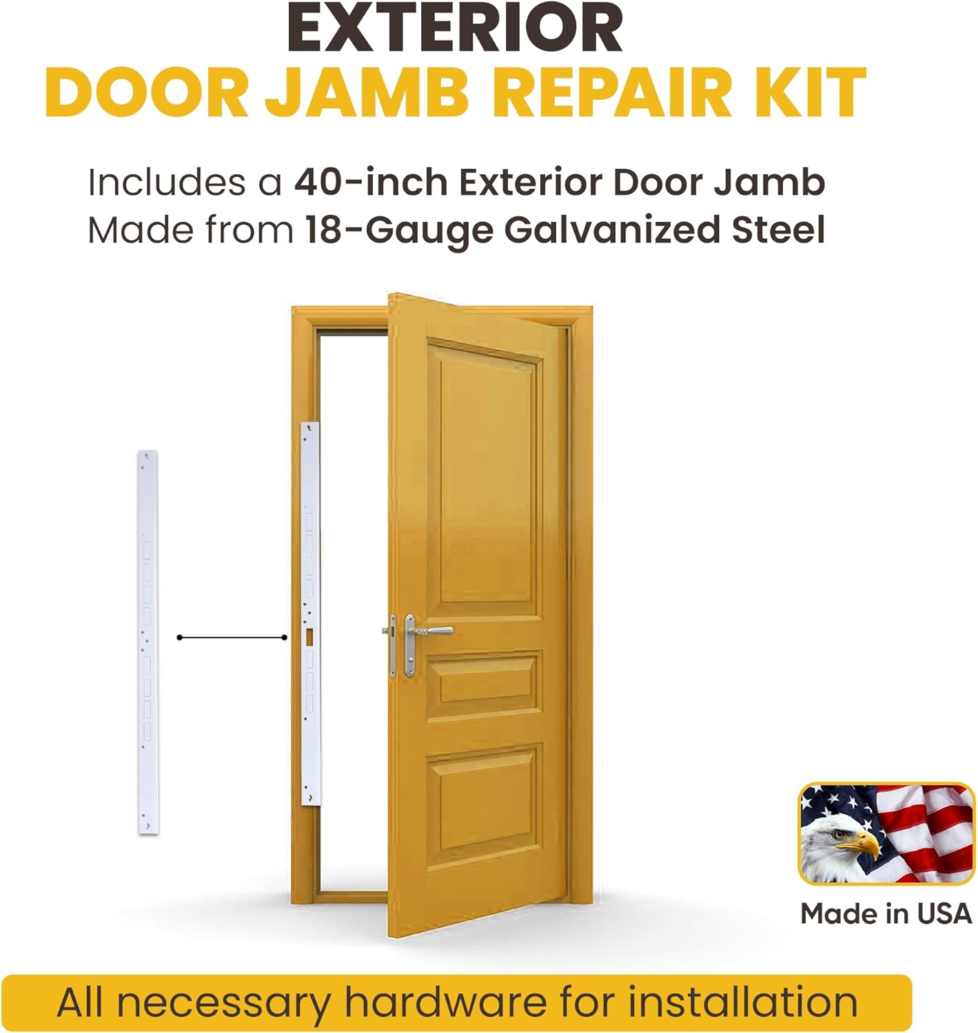 Armor Concepts FIX-A-JAMB 40" Exterior Door Jamb Repair Kit – Door Frame Reinforcement, Heavy-Duty 18-Gauge Galvanized Steel, for Any Door with a Lock, White