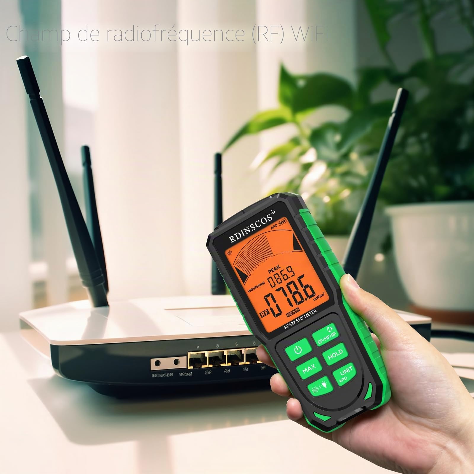 RDINSCOS Mètre EMF, Appareils de Mesure EMF Numérique Rechargeable Détecteur de Rayonnement EMF Numérique Mesure Handheld Détecteur de rayonnement pour EF, MF, RF, WiFi, Micro-ondes Mesureur RF