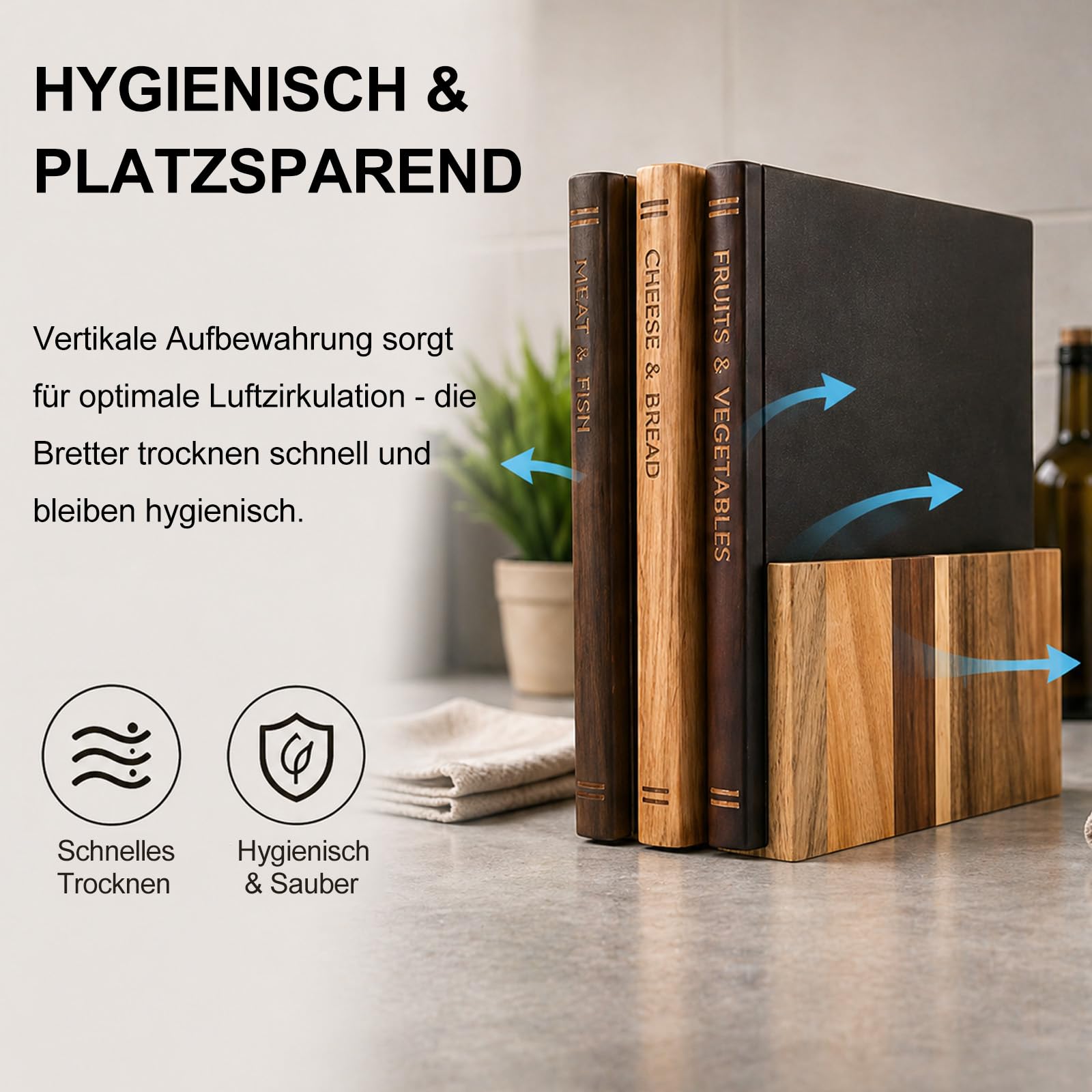 3er Set Schneidebrett Bibliothek Buchschneidebrett mit Ständer, das aussieht wie Bücher, Küche Schneidebrett Holz Set für Brot Käse Obst Gemüse Fleisch