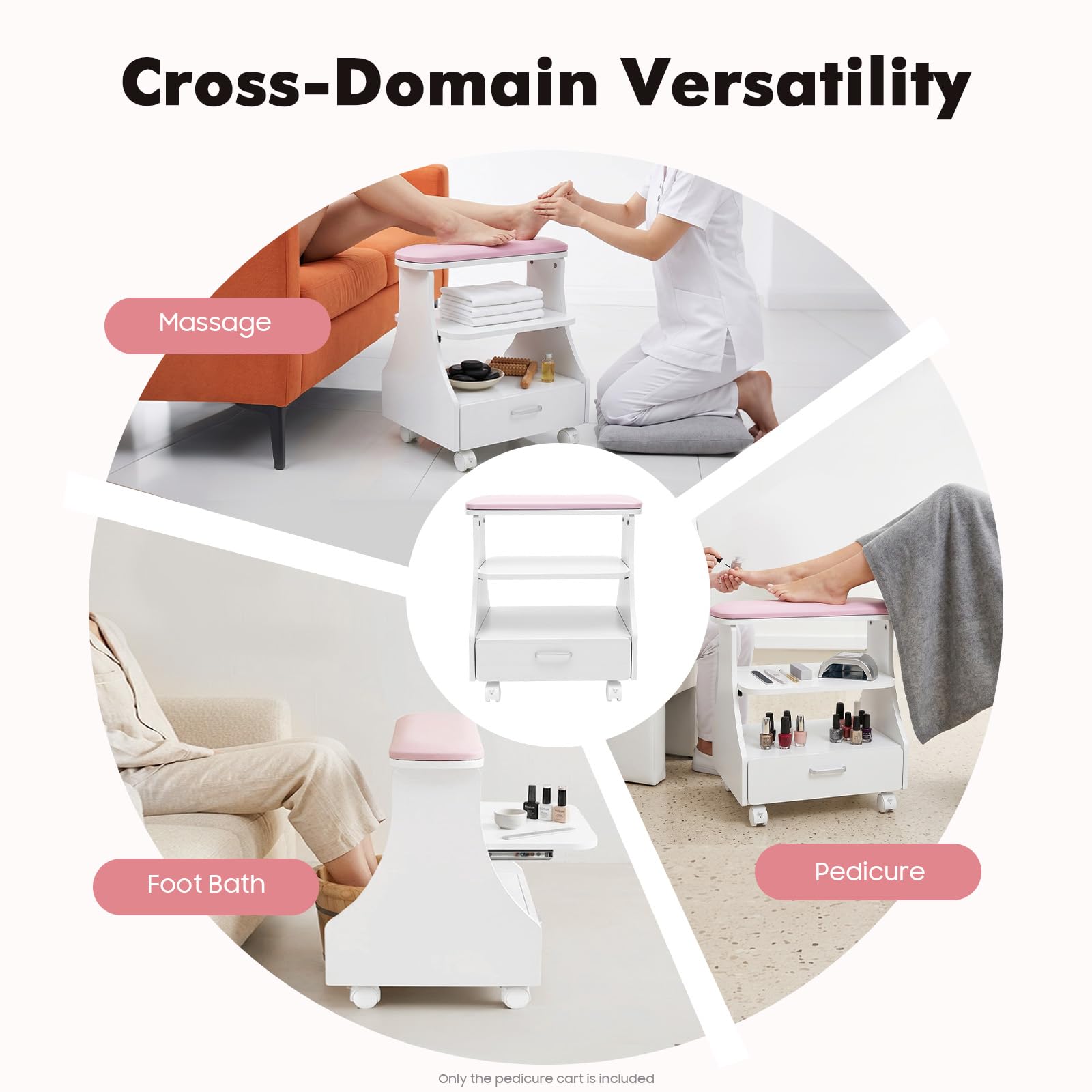 Repose-pieds pour pédicure manucure avec roues, tabouret de bain de pieds mobile, chariot de salon de beauté