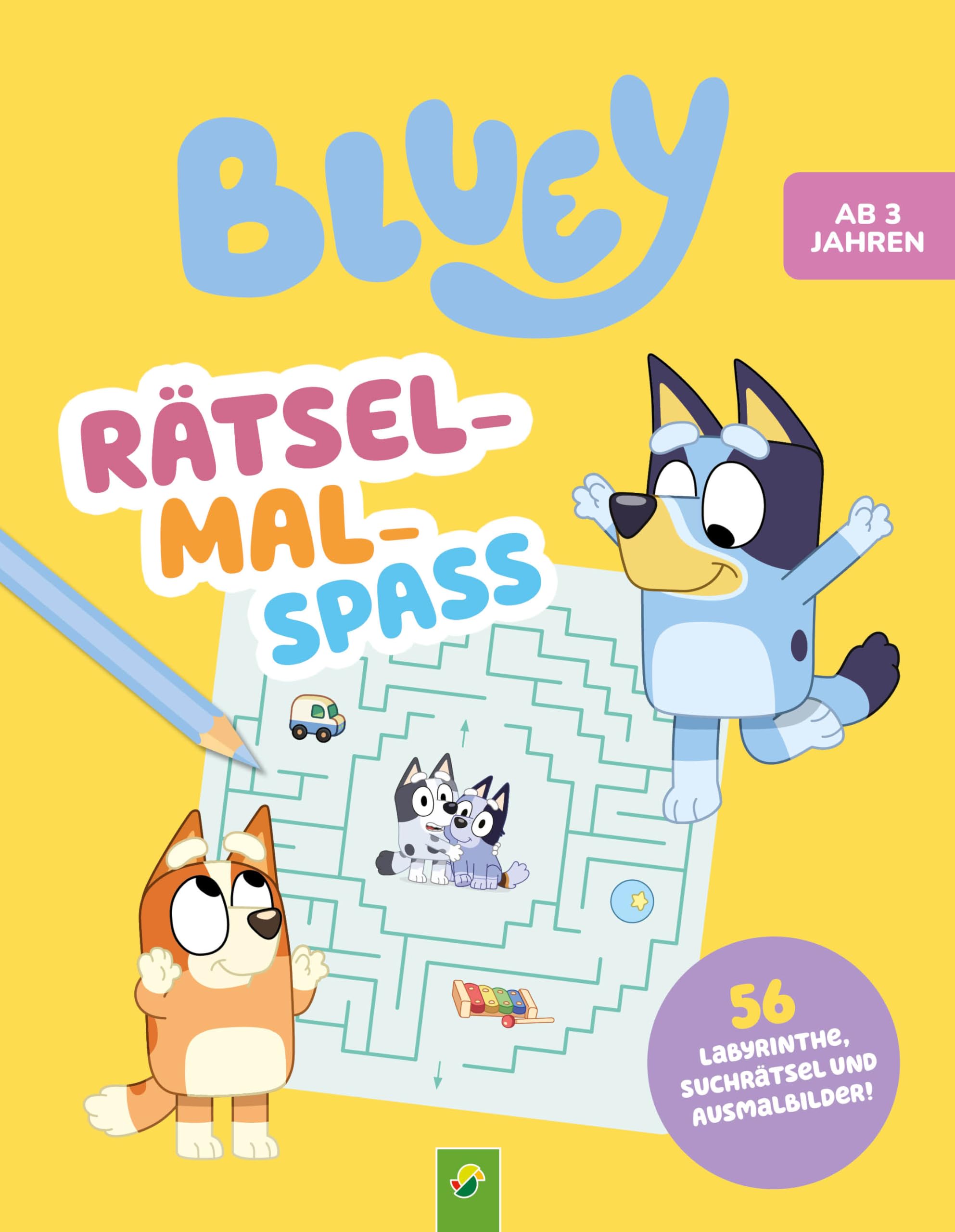 Bluey Rätsel-Mal-Spaß: Rätseln und Ausmalen mit Bluey, Bingo und ihren Freunden | Ab 3 Jahren