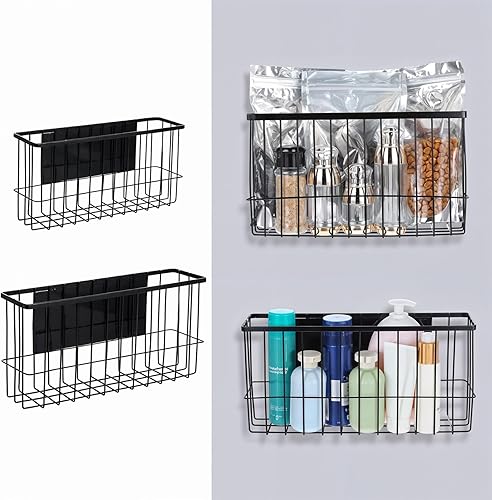 Miniatura 5 de Paquete de 2 cestas magnéticas organizadoras para refrigerador, tablero de clavijas, oficina, papel de aluminio, envoltura de alimentos, soporte