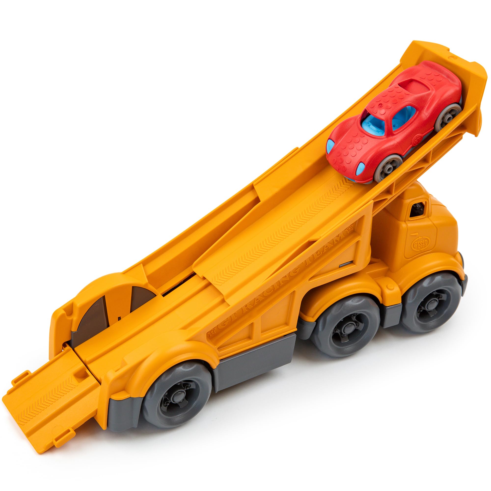 Green Toys Racing Truck - 3pc Toy Cars, Truck Toy with Car Ramp, Toddler Toys, Made from Recycled Milk Jugs, Toys For 3 Year Old Boys & Girls