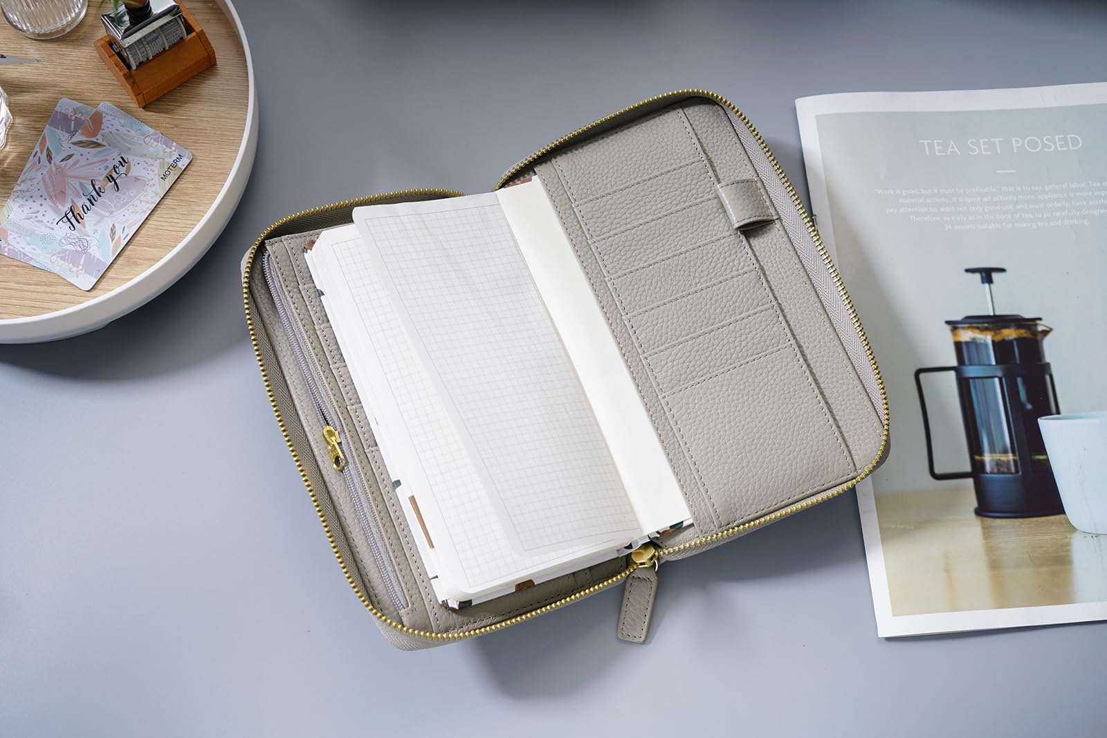 Moterm Reißverschluss Lederbezug für Weeks - Passend für Hobonichi Weeks und Weeks Mega Notebook Planer (Kiesel-Grau)