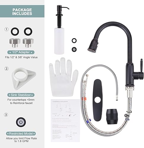 Miniatura 7 de WOWOW - Grifo de cocina de bronce con dispensador de jabón, grifo de cocina de acero inoxidable para fregadero de 2 o 4 agujeros, grifo de fregadero