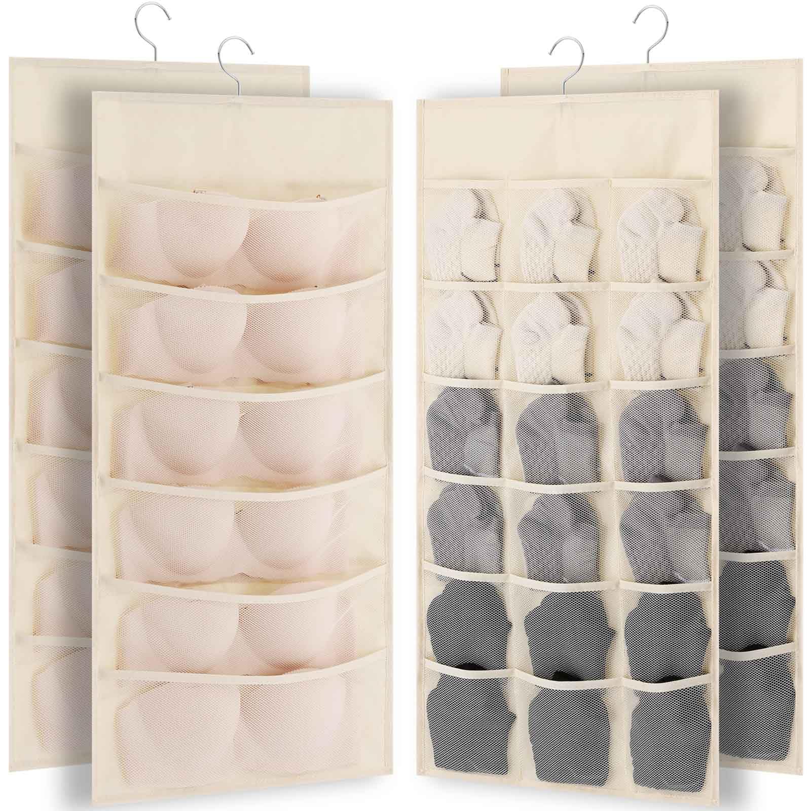Wgniip 2 Pack Dual Sided Closet Hanging Organizer with Mesh Pockets, Dual Sided Hanging Pockets Wall Shelf Wardrobe Storage Bags Oxford Cloth Space Saver Bag for Bra Underwear Underpants Socks