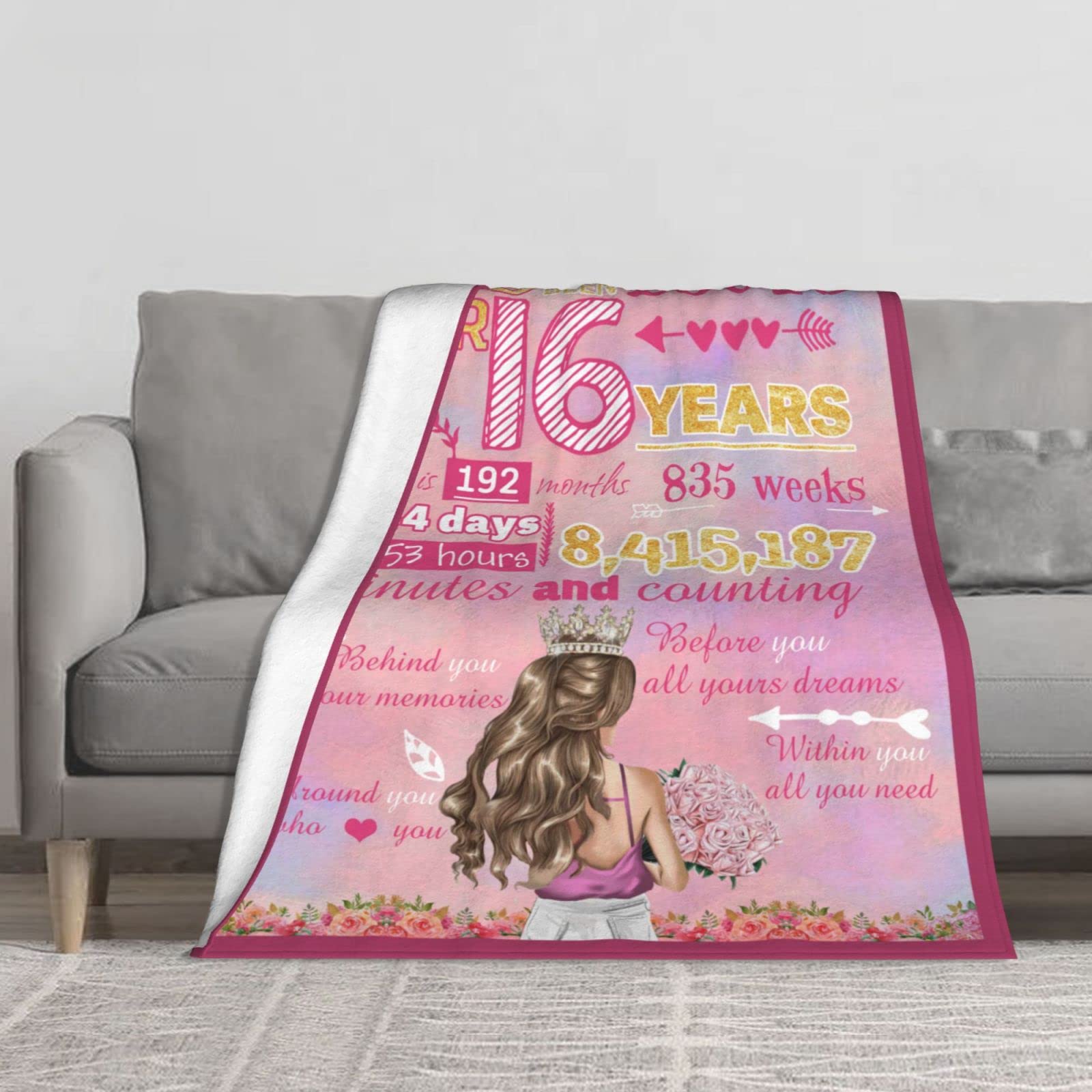 Überwurfdecke Zum 16. Geburtstag Für Mädchen – 152,4x127,7 Cm, Weich Aus Mikrofaser-Flanell