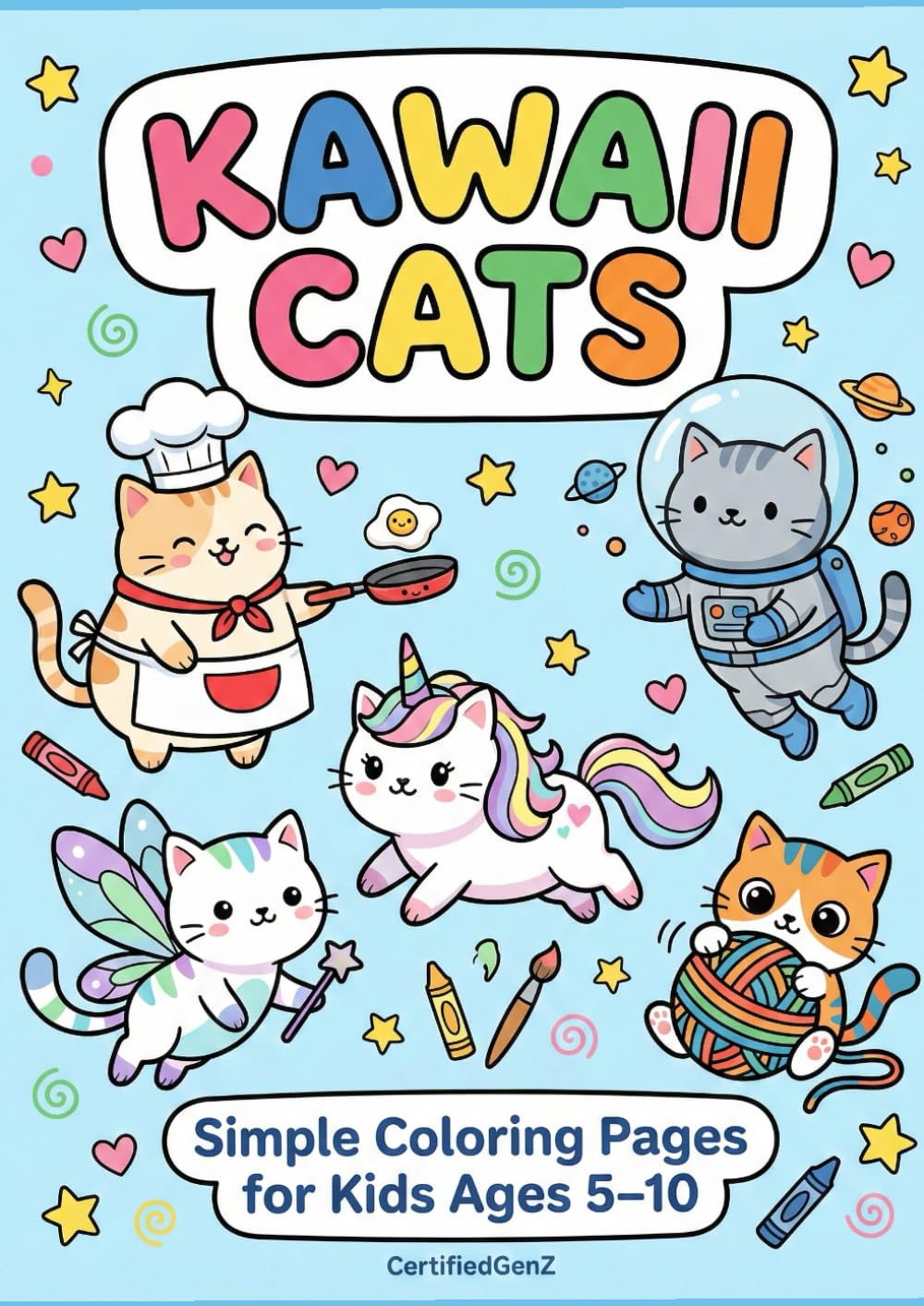 Kawaii Cats: Simple Coloring Pages for Kids Ages 5-10