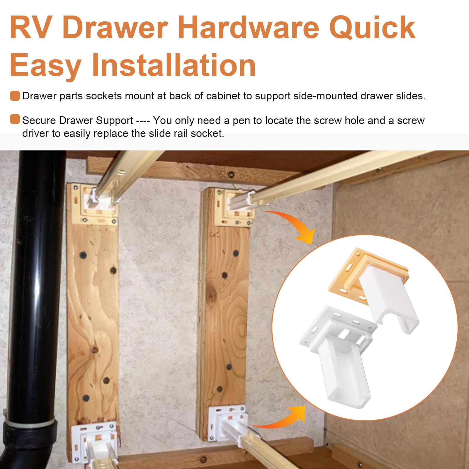 Drawer Slide Sockets - Replace Cabinet Slides -4 Drawer Slide Sockets - Replace Cabinet Slides -4