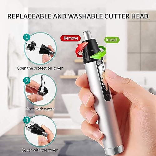 Miniatura 4 de Recortador de vello facial eléctrico 4 en 1 para hombres y mujeres, resistente al agua profesional para nariz, oreja, cejas, barba, recargable por
