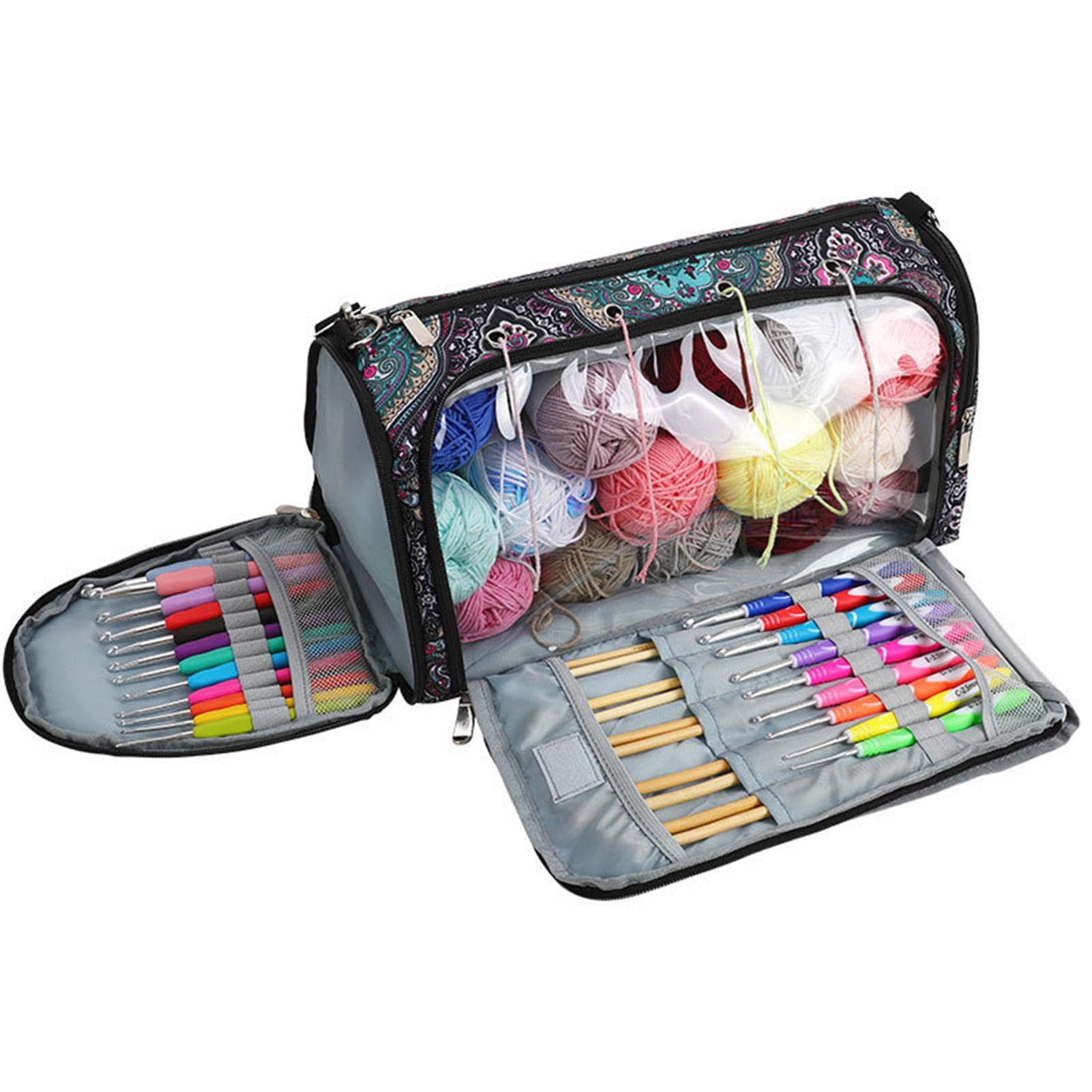 Sac De Rangement Pour Fil à Tricoter Et Crochet - Cuboïde Oxford Grande Capacité Avec Fermeture Éclair Et Poches