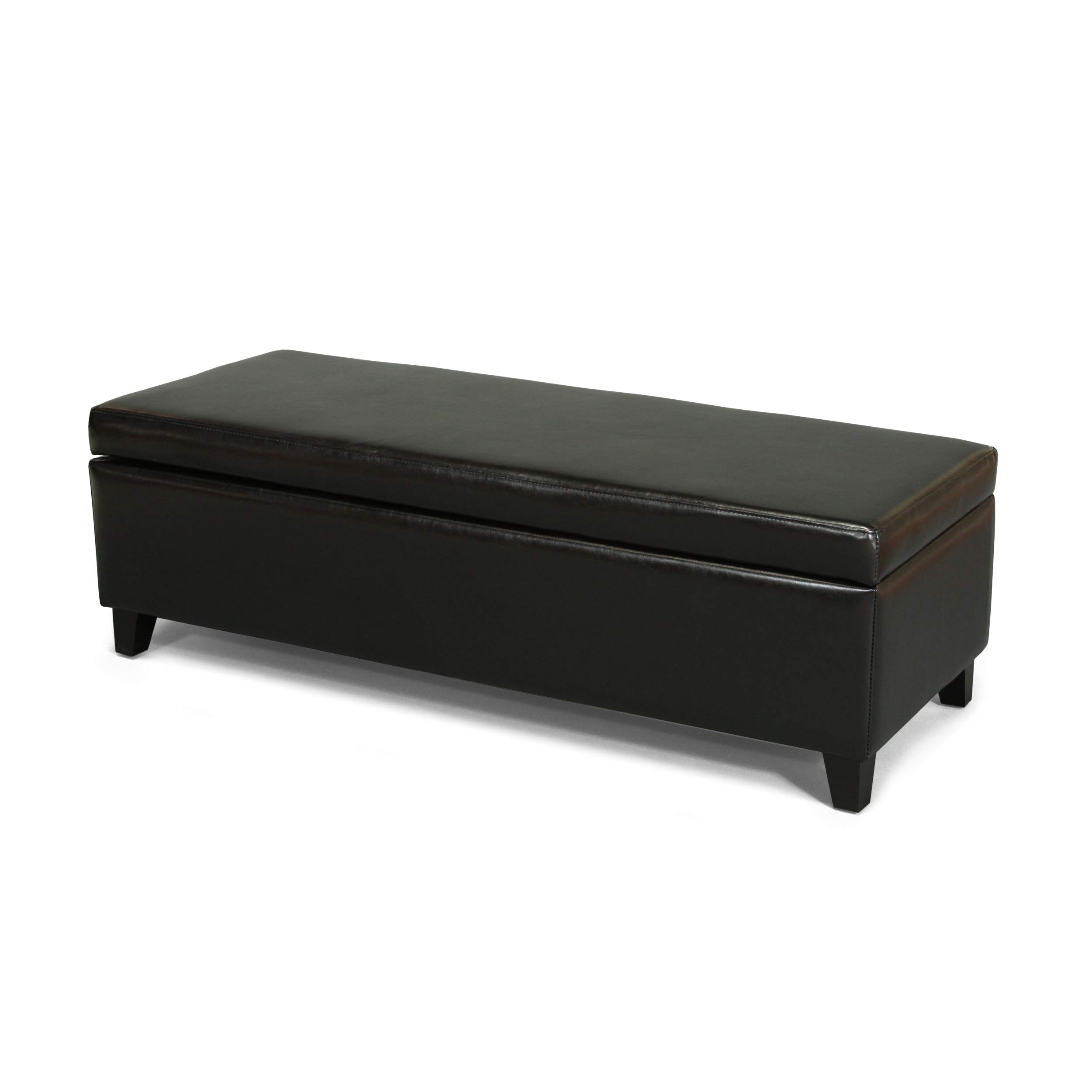 Christopher Knight Home York Bonded Leather Storage Ottoman Bench, Black