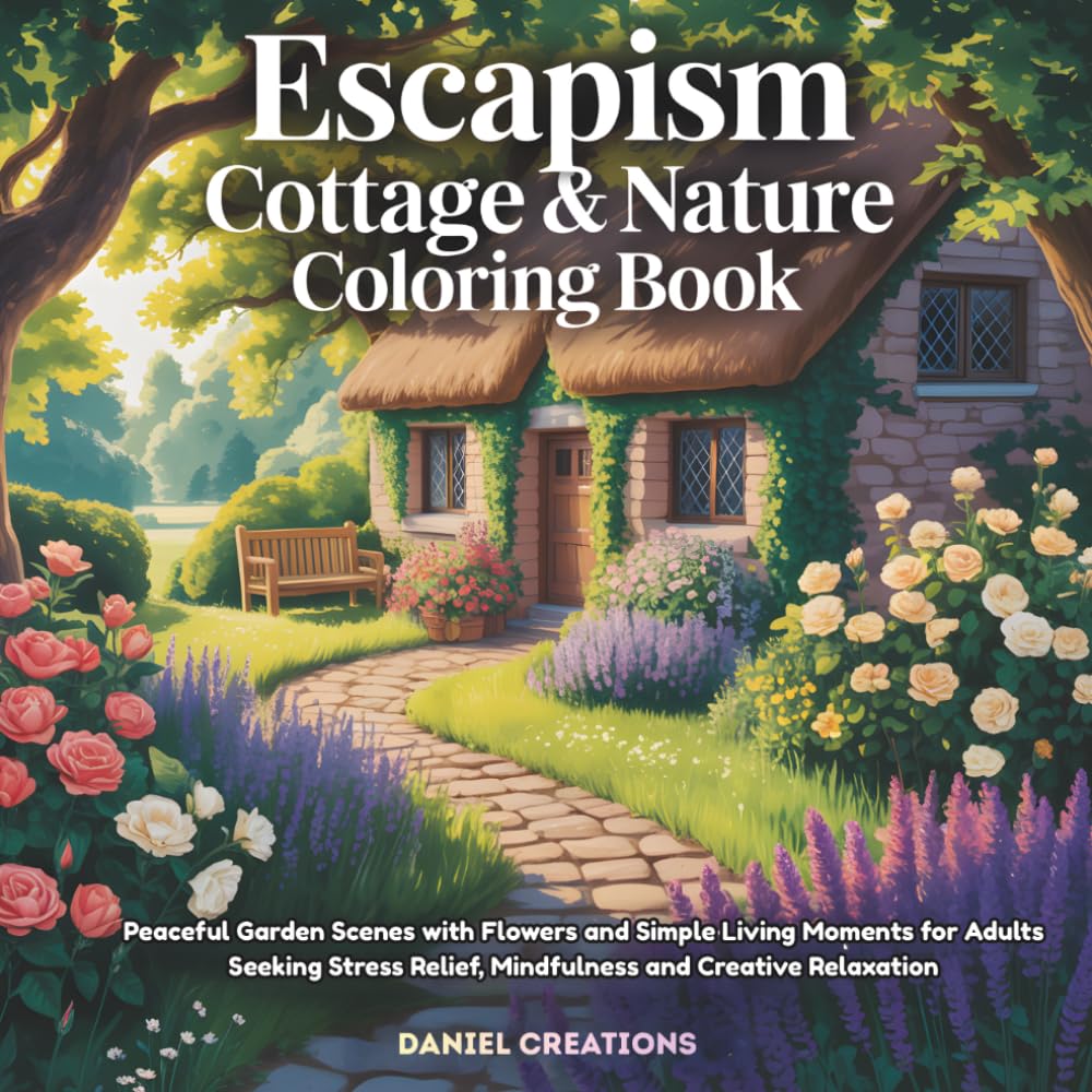 Escapism Cottage & Nature Coloring Book: Peaceful Garden Scenes with Flowers and Simple Living Moments for Adults Seeking Stress Relief, Mindfulness and Creative Relaxation