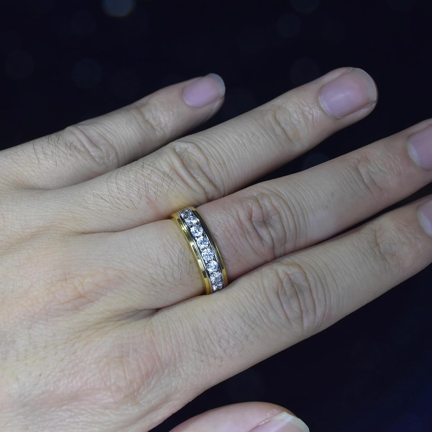 Mens wedding Band 925 Sterling Silver Gold Rings For Men 14K White and Yellow Gold Plated 1ct 9 Round 5A Cubic Zirconia Promise Rings For Him Size 8-13 - Image 7