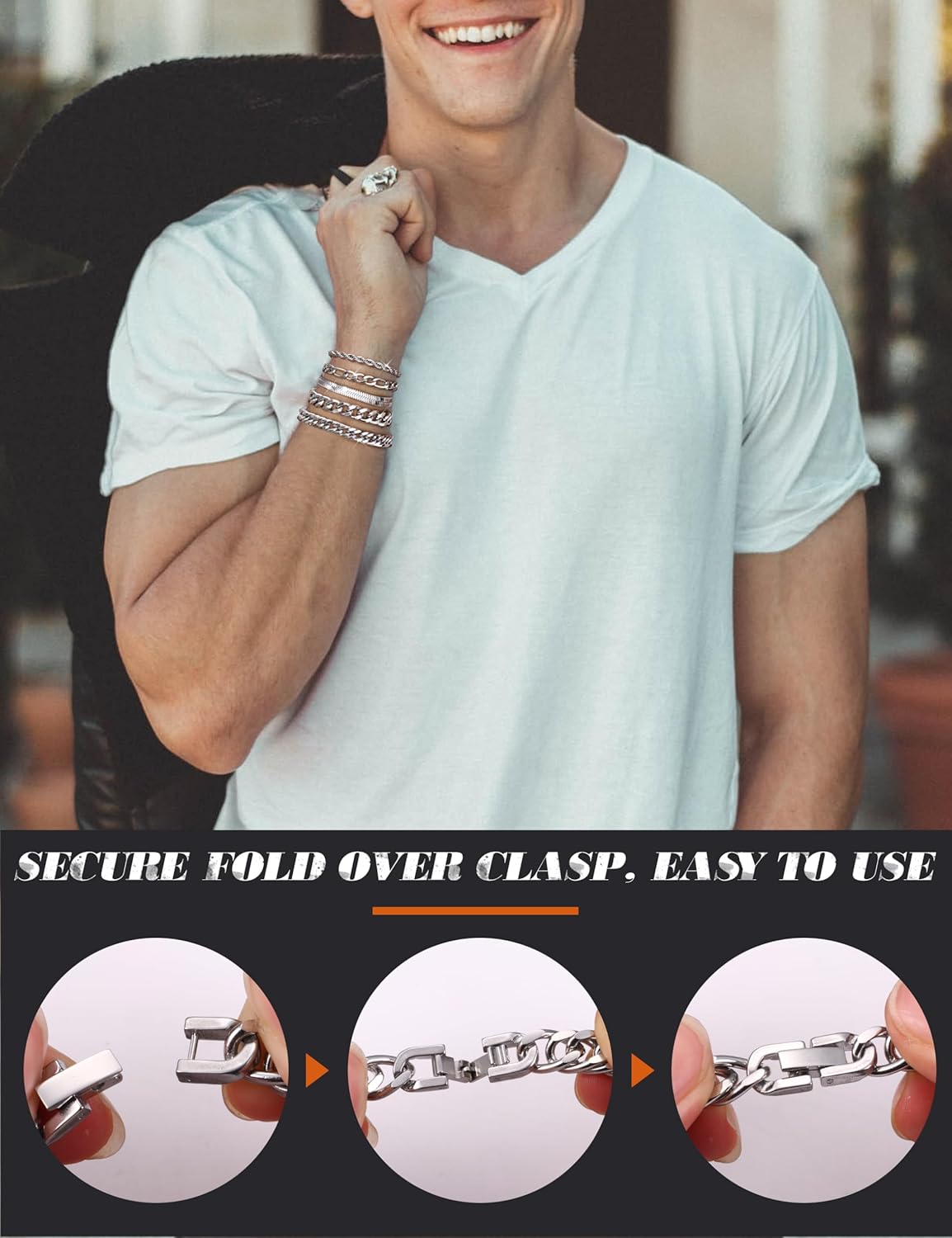 YADOCA Silver Chain Bracelets for Men - Waterproof Stainless Steel Figaro Rope Cuban Link Bracelet for Mens Silver Bracelet Jewelry Gift 6.5/7/7.5/8.3/9 Inches - Image 4