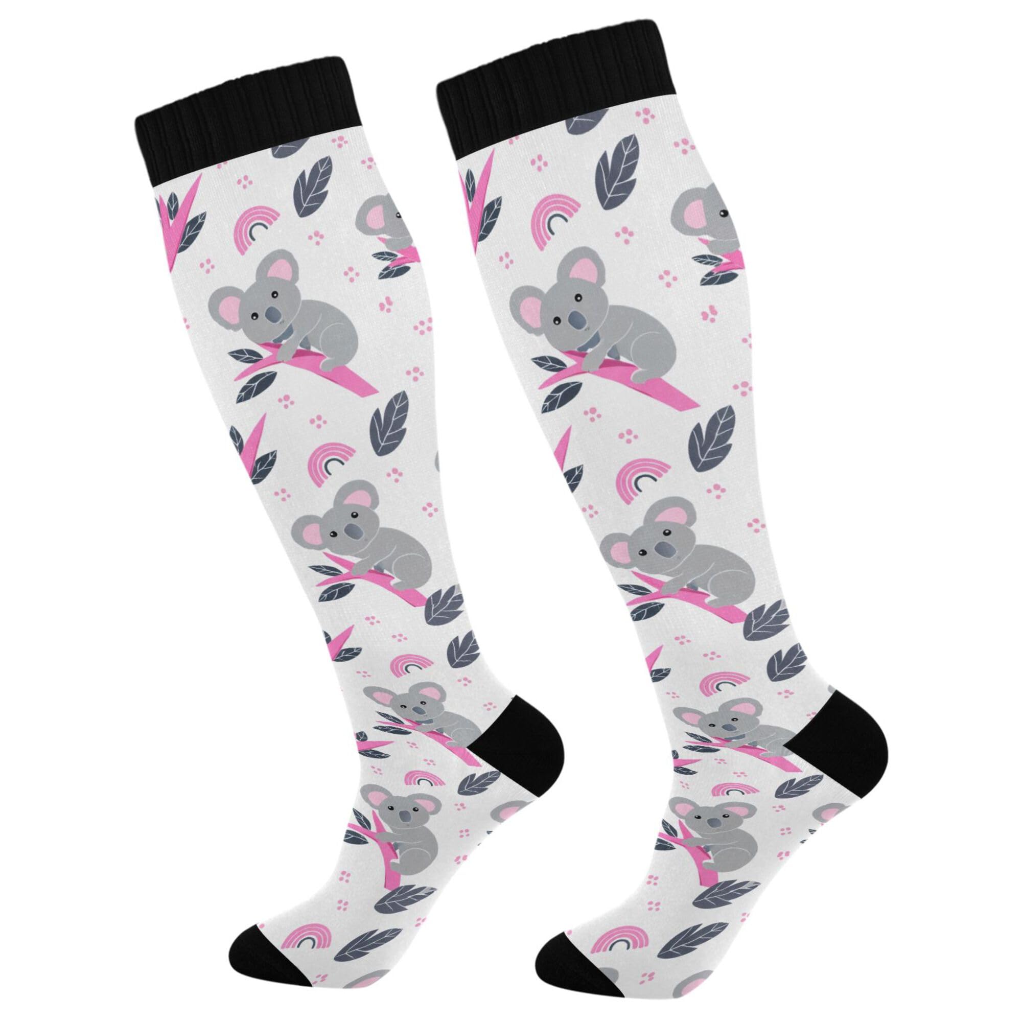 Cgiub Gray Koalas Compression Socks for Men Women 20-30 mmHg Circulation Support Socks Knee High Stockings for Athletic Running Travel