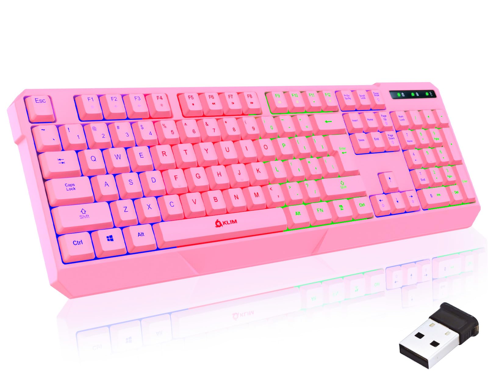 KLIM Chroma Wireless Gaming Keyboard RGB New - Long-Lasting Rechargeable Battery - Quick and Quiet Typing - Water Resistant Backlit Wireless Keyboard for PC PS5 PS4 Mac - Black — view 10